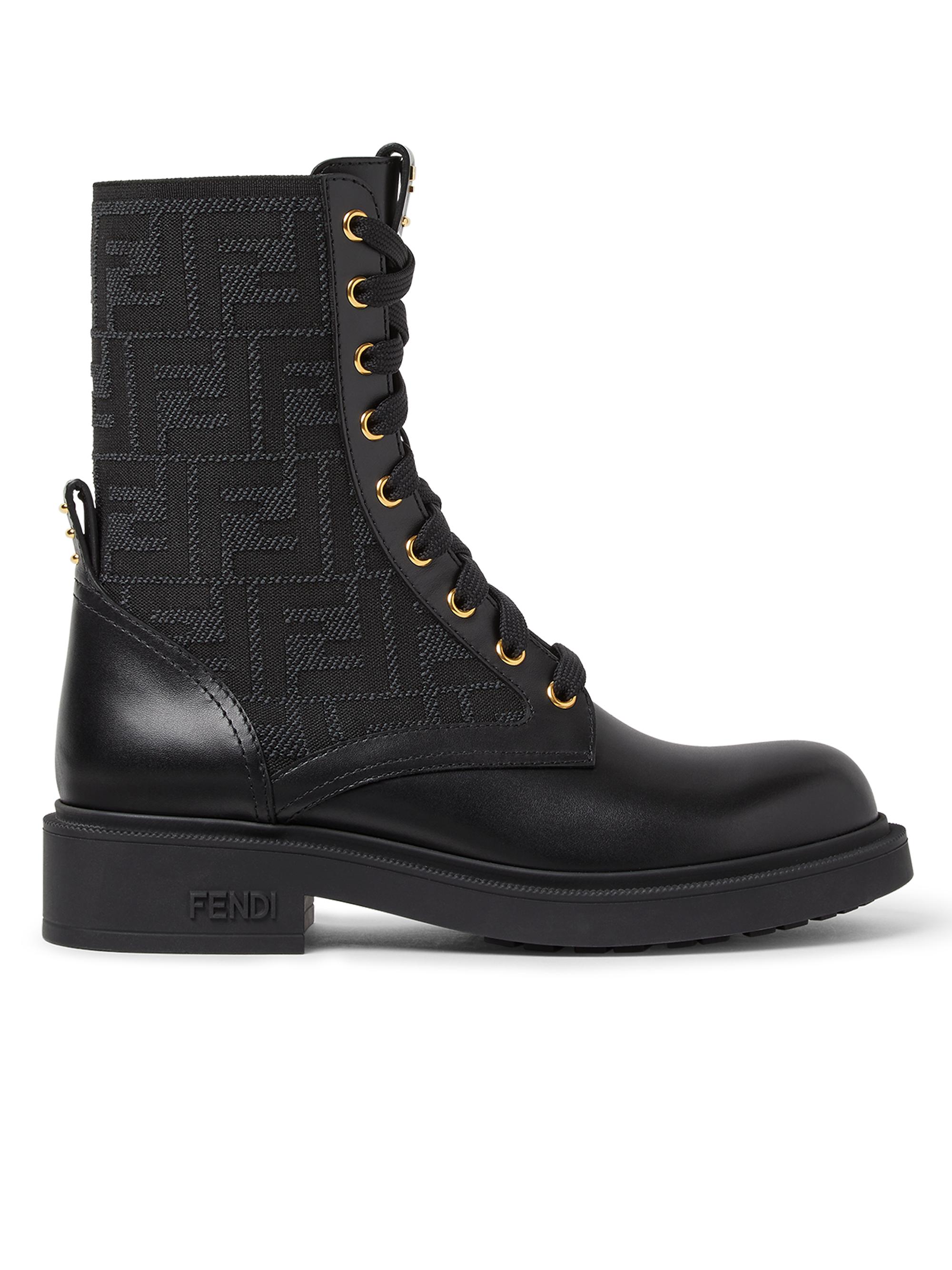 Fendi Rockoko Leather & Knit Combat Boots | Saks Fifth Avenue