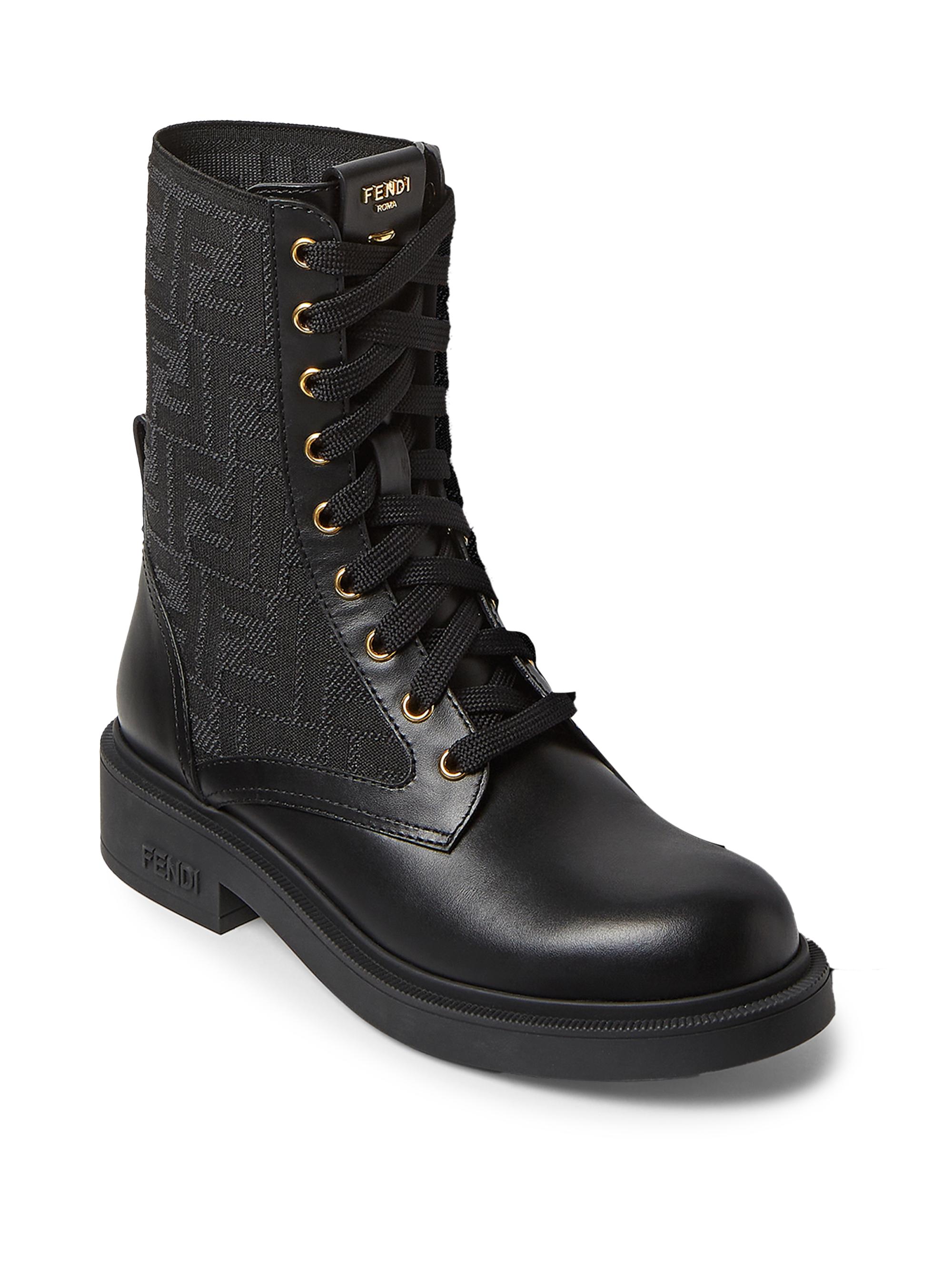 Fendi Filo Logo Leather Combat Boots | Saks Fifth Avenue