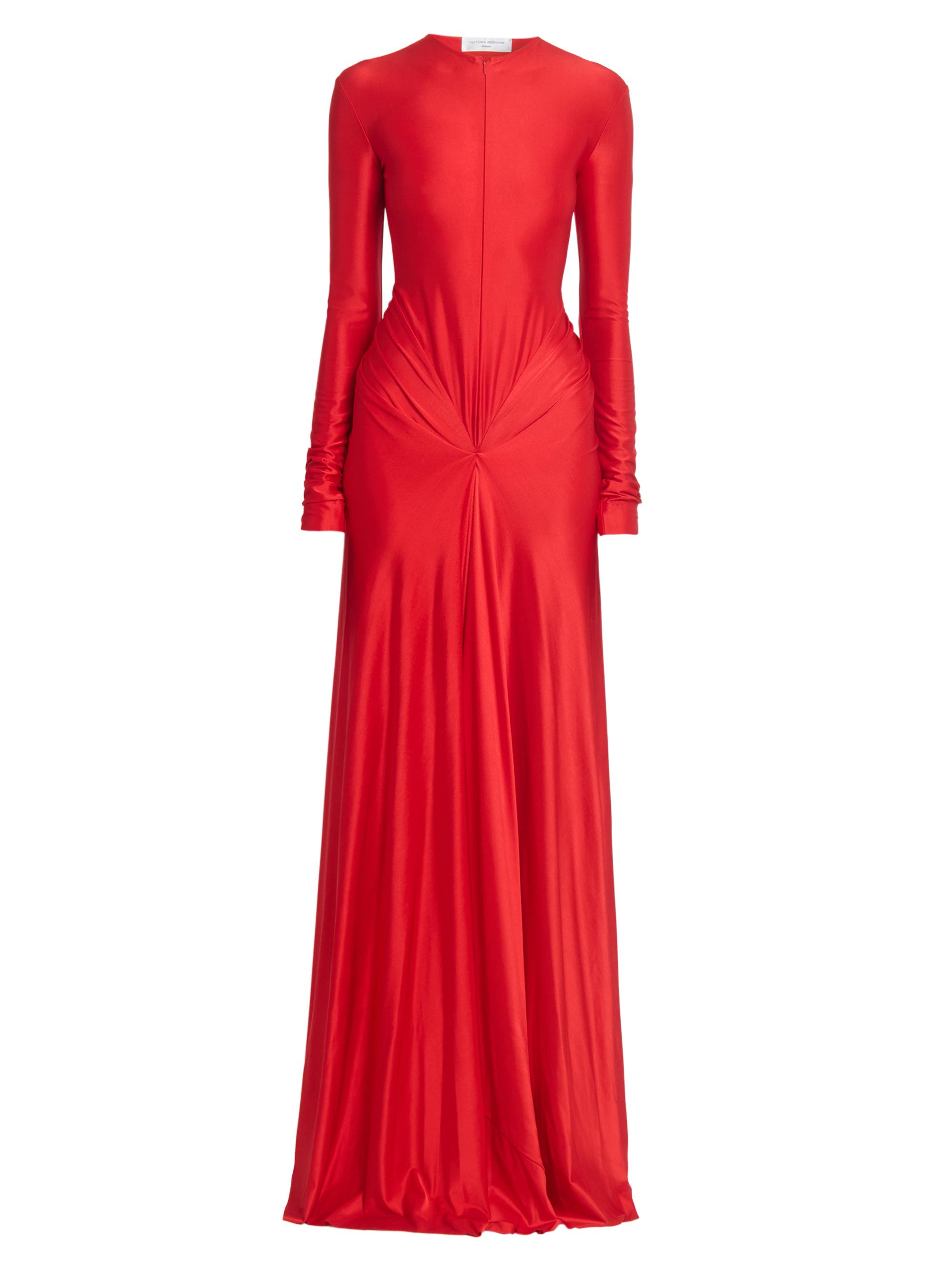 Y　victoria beckham ワンピース Victoria Beckham Zip-Front Draped Long-Sleeve Gown | Saks Fifth Avenue