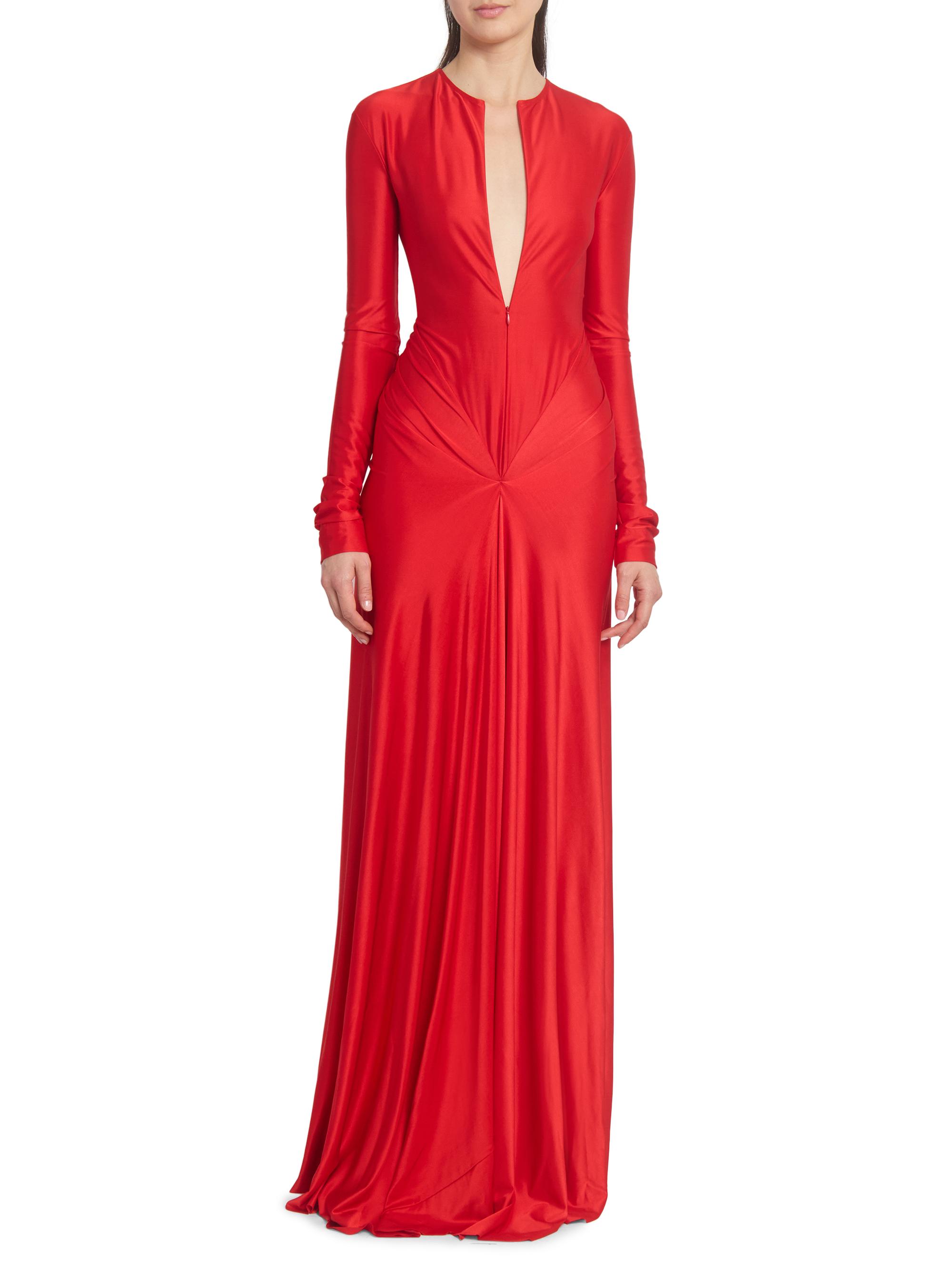 Victoria Beckham Zip-Front Draped Long-Sleeve Gown | Saks Fifth Avenue