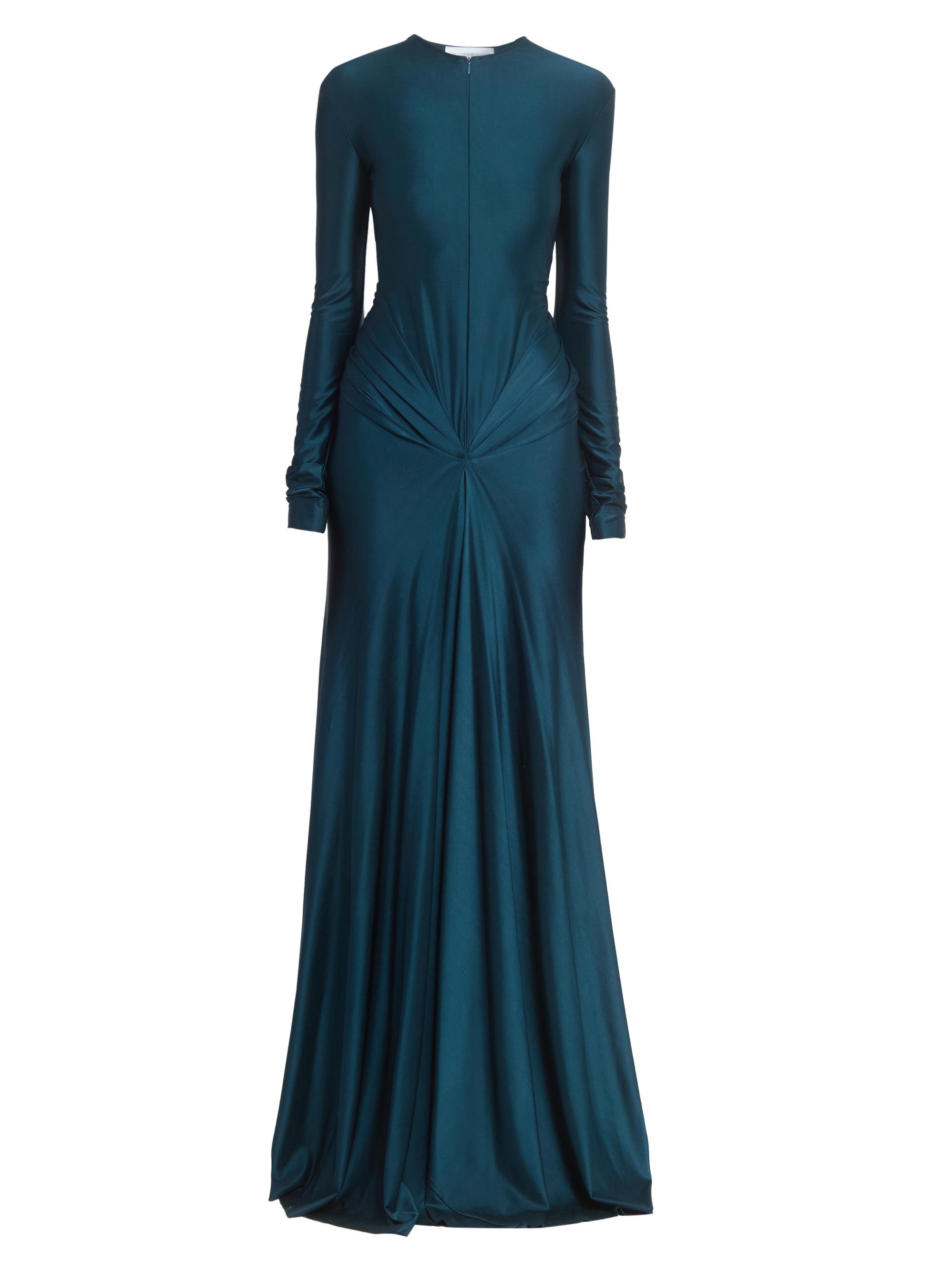 Victoria Beckham Women's Zip-Front Draped Long-Sleeve Gown - Dark Teal