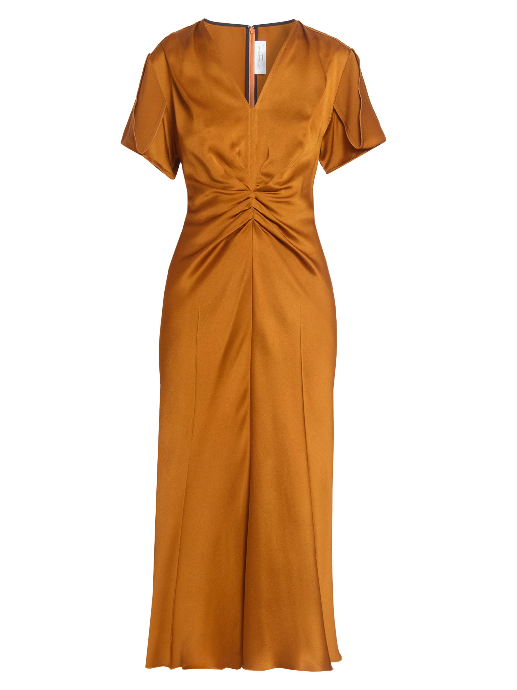 Victoria Beckham Women's Gathered V-Neck Midi-Dress - Bronze