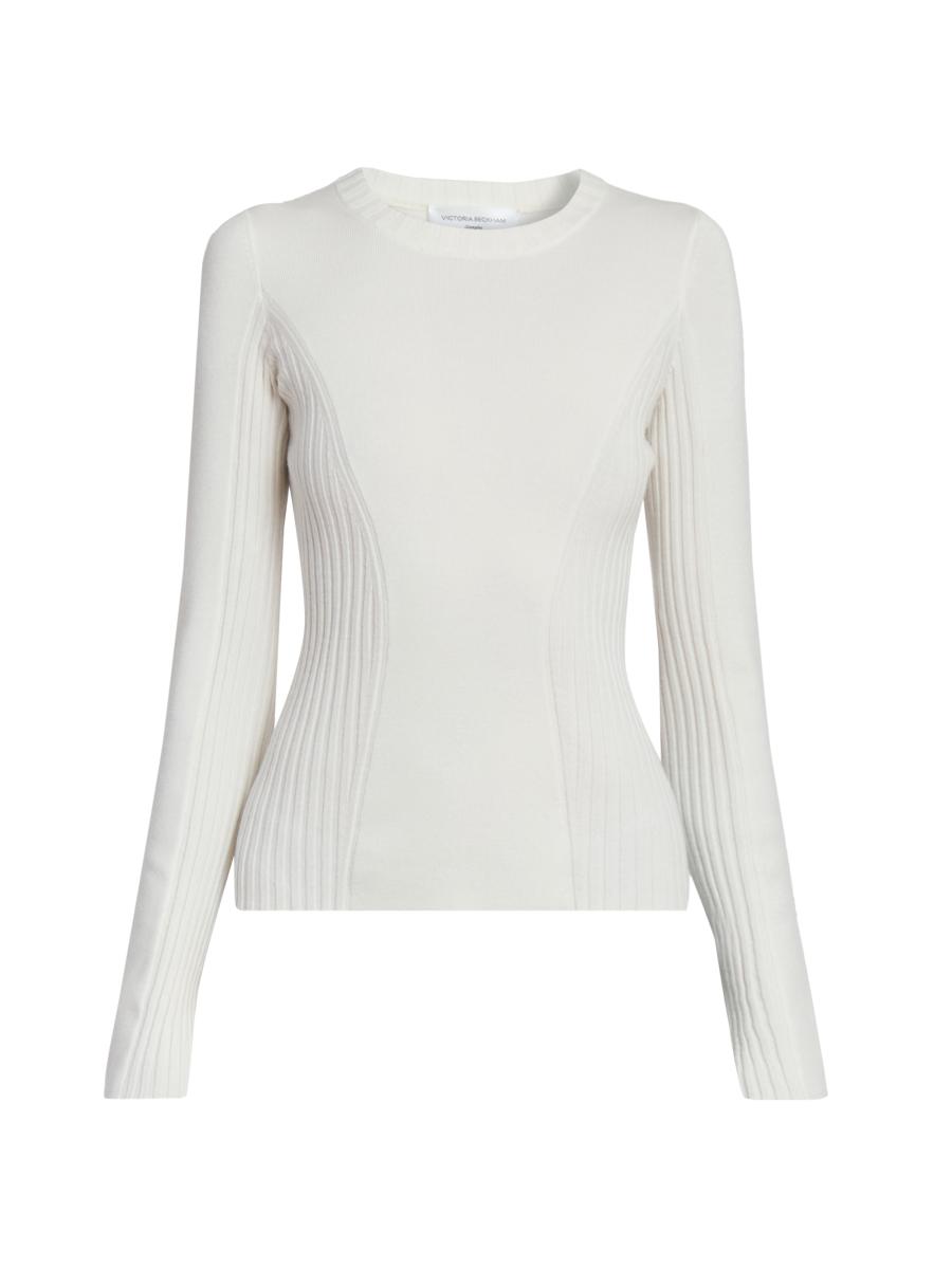 Victoria Beckham Women's Wool-blend Rib-knit Sweater In White