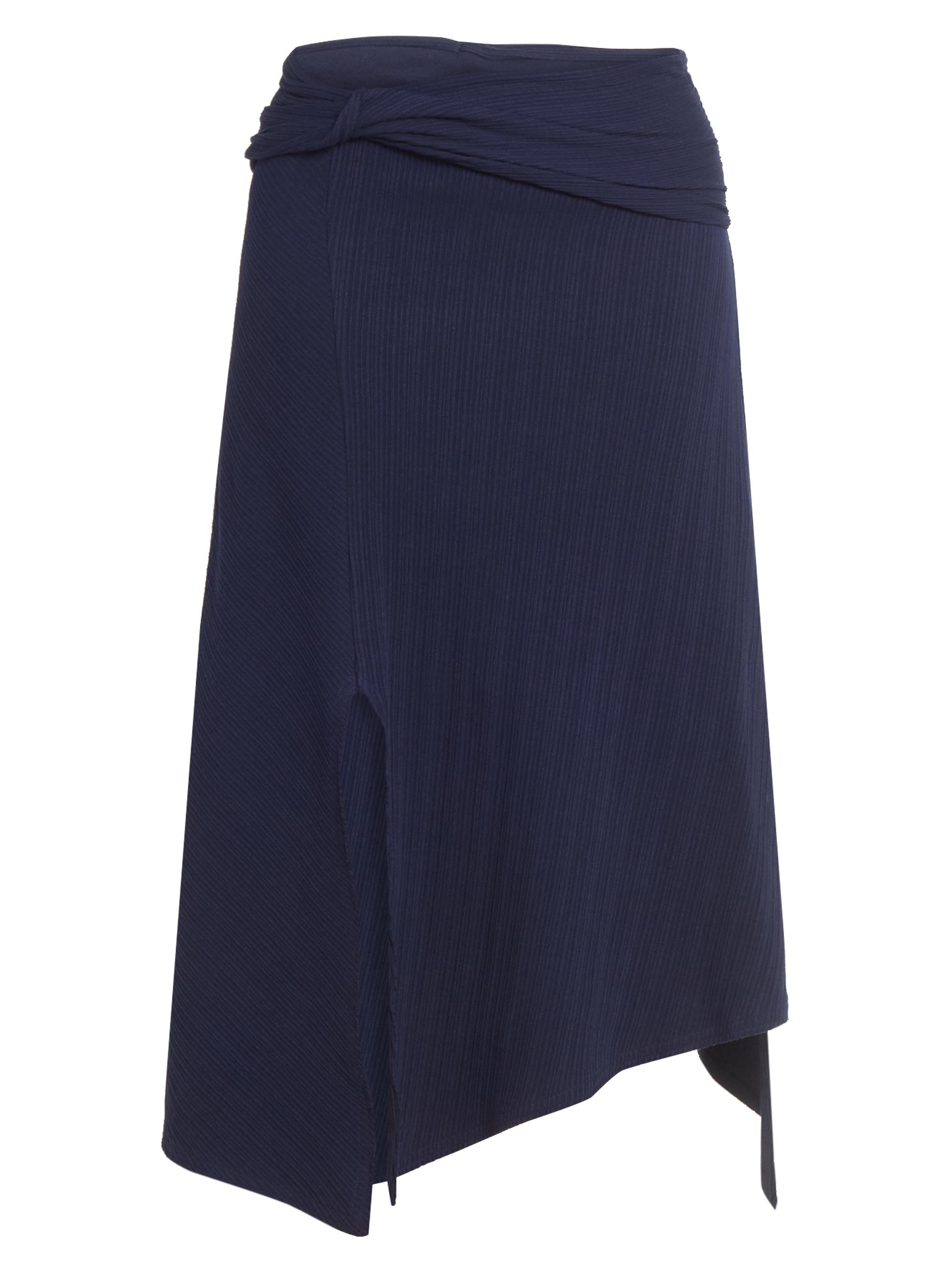 Victoria Beckham Women's Pleated Twist-Detail Cotton Midi-Skirt - Navy