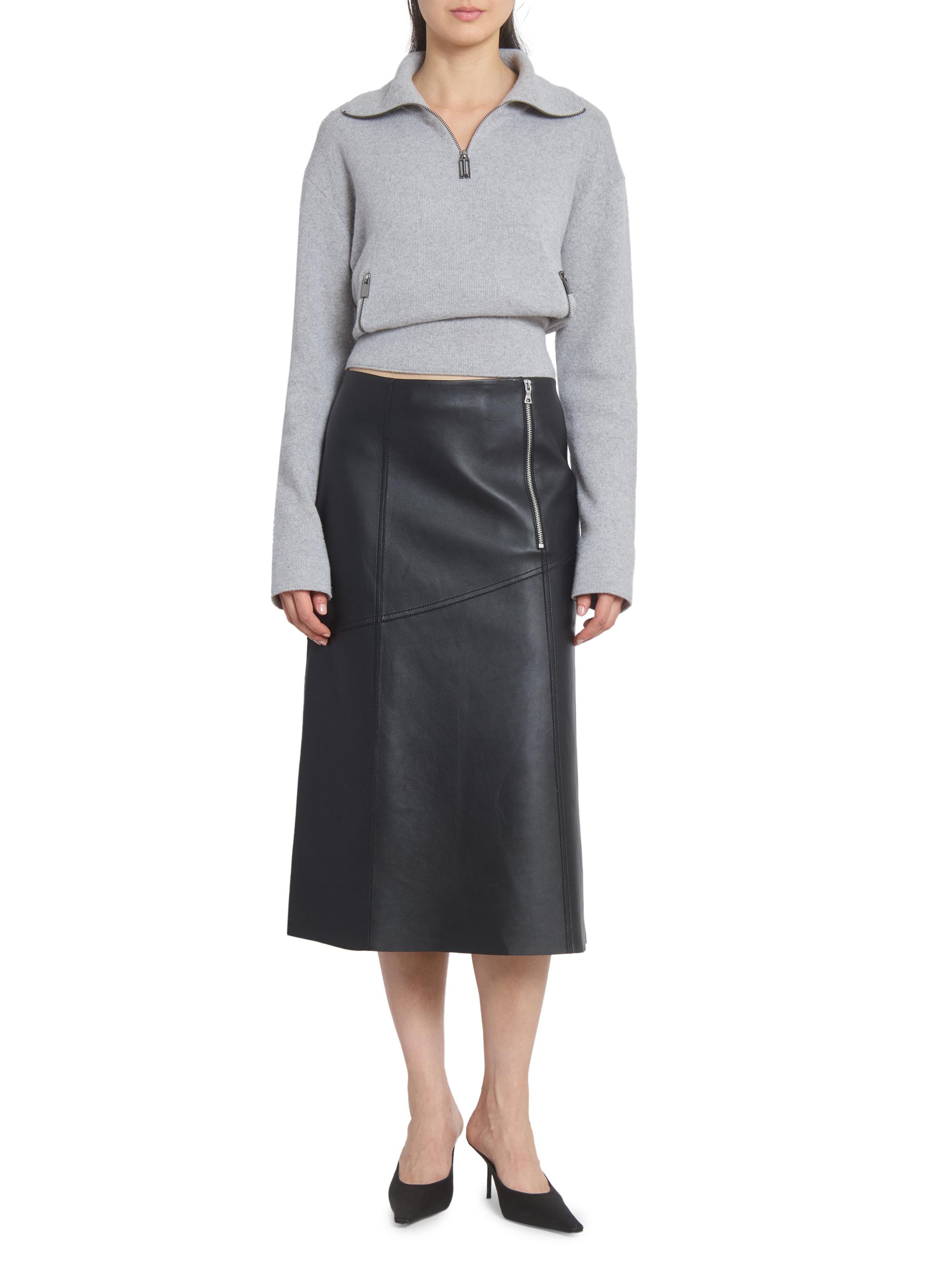 Victoria Beckham Zip-Detail Leather Midi-Skirt | Saks Fifth Avenue