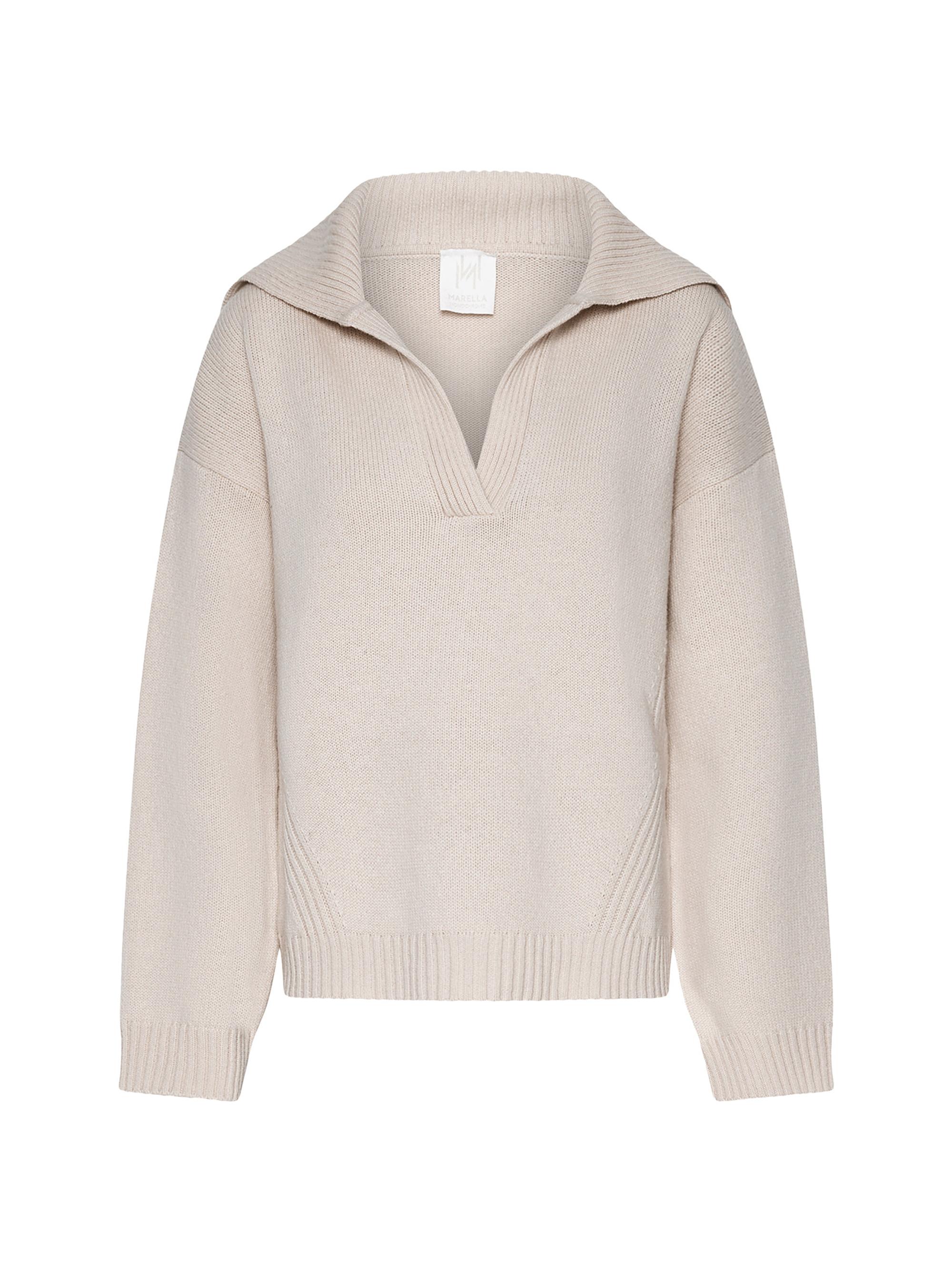 Marella Women's Boxy Fit Polo Neck Sweater - Cream Plain Colour