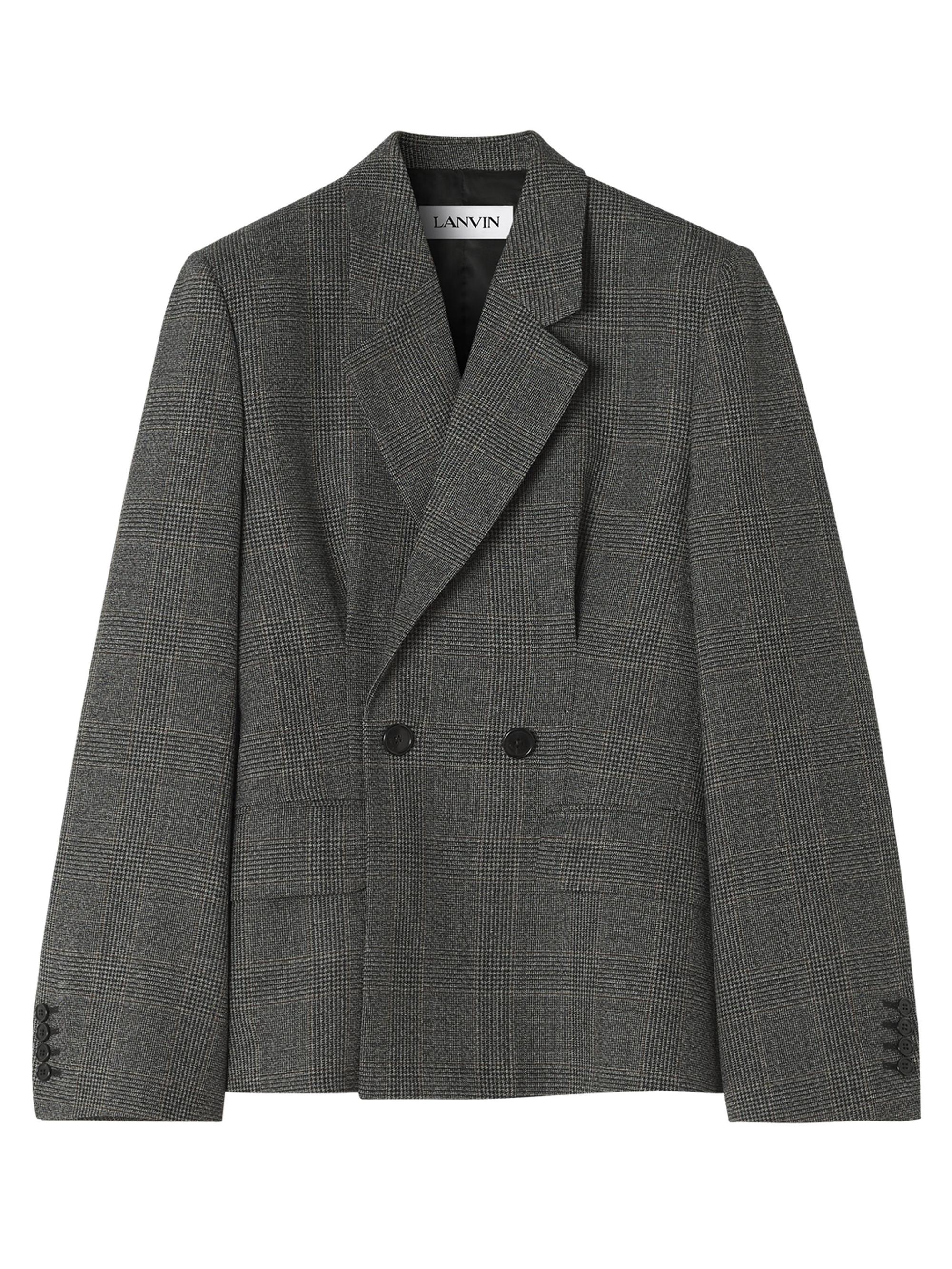 Lanvin Women's Double Breasted Tailored Jacket in Prince of Wales Wool - Dark Grey Melange