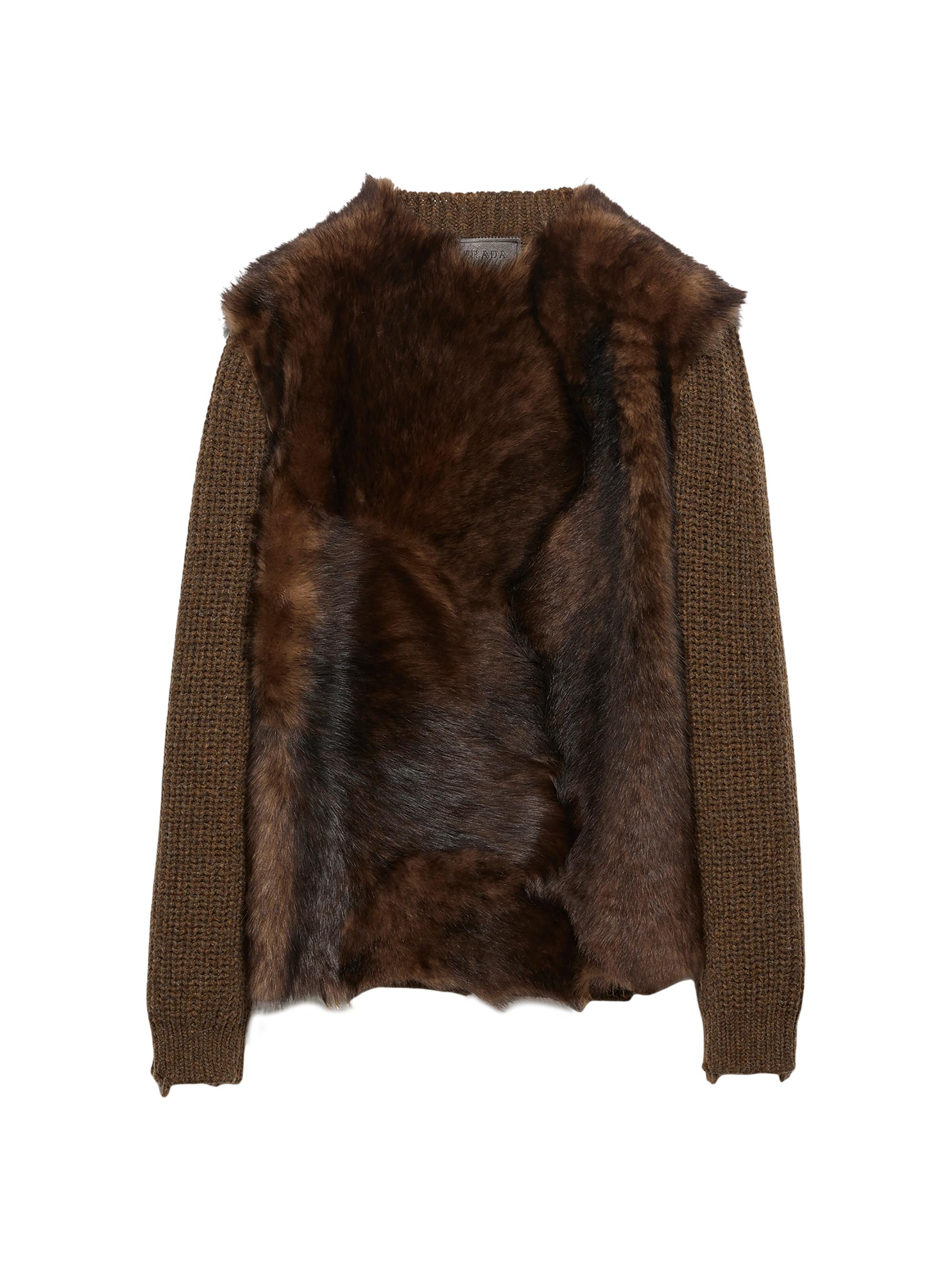 Prada Men's Wool and Shearling Sweater - Brown