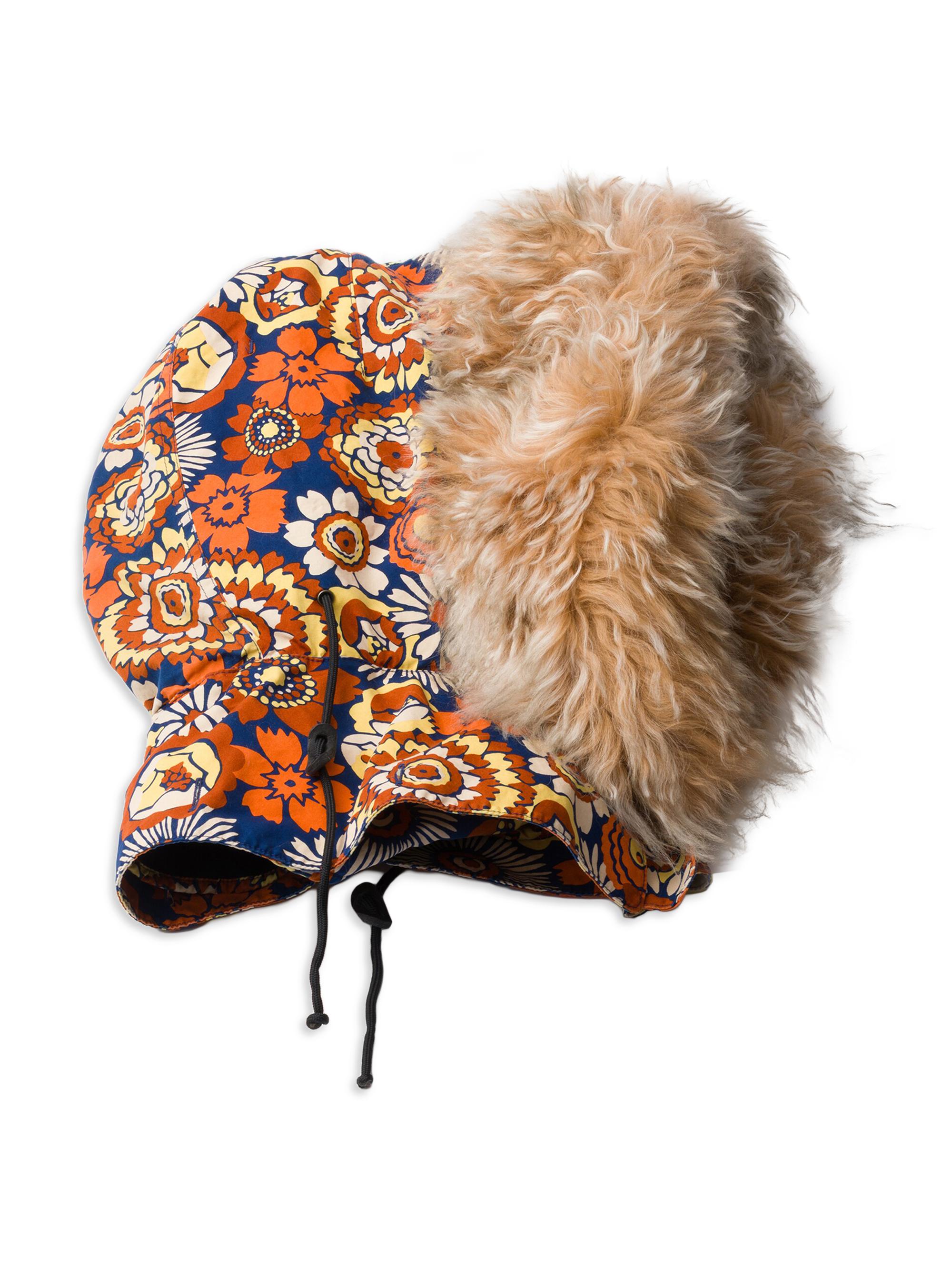 Prada Men's Printed Poplin and Shearling Hood - Orange