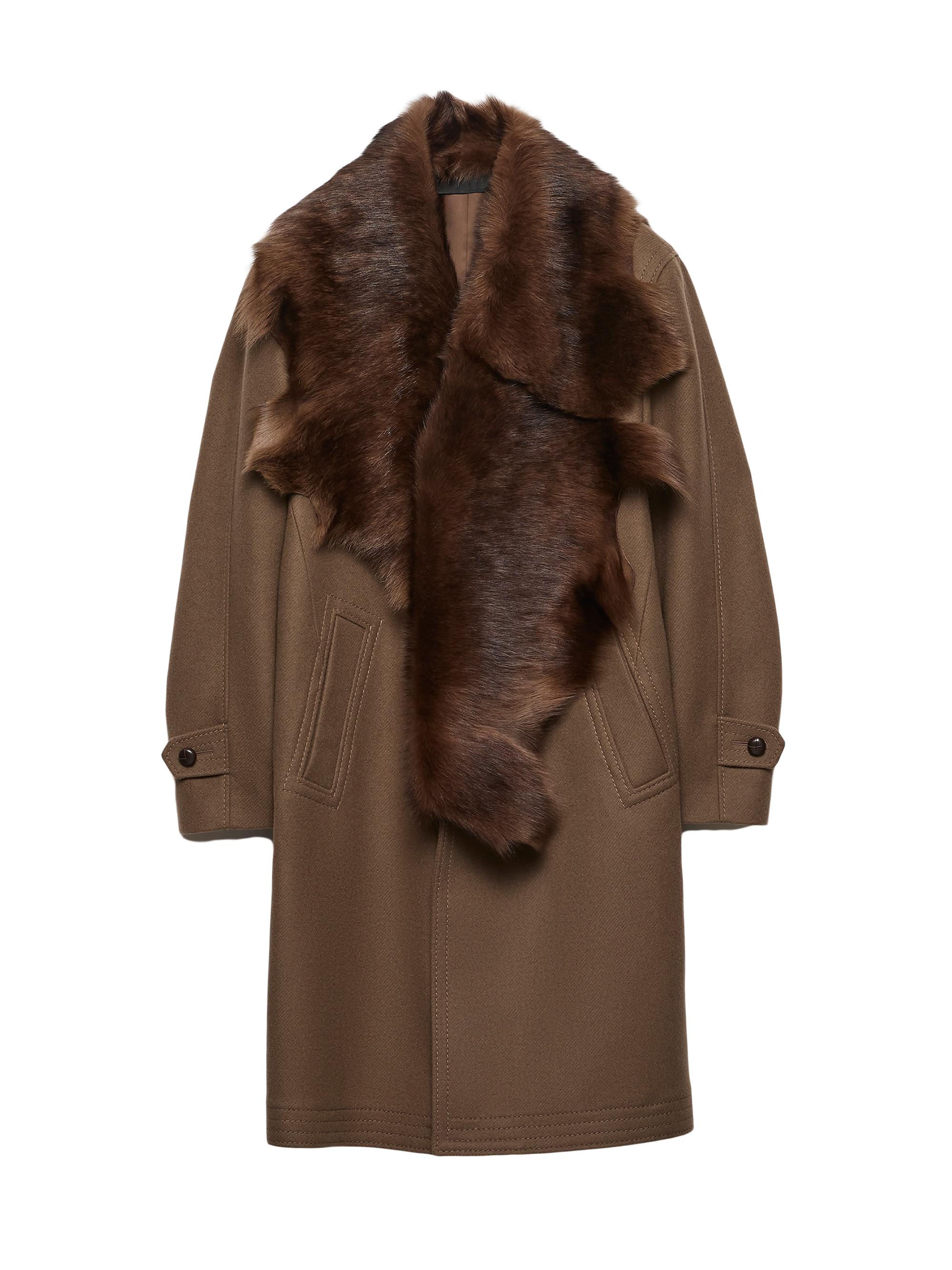 Prada Men's Wool Coat with Shearling Collar - Brown