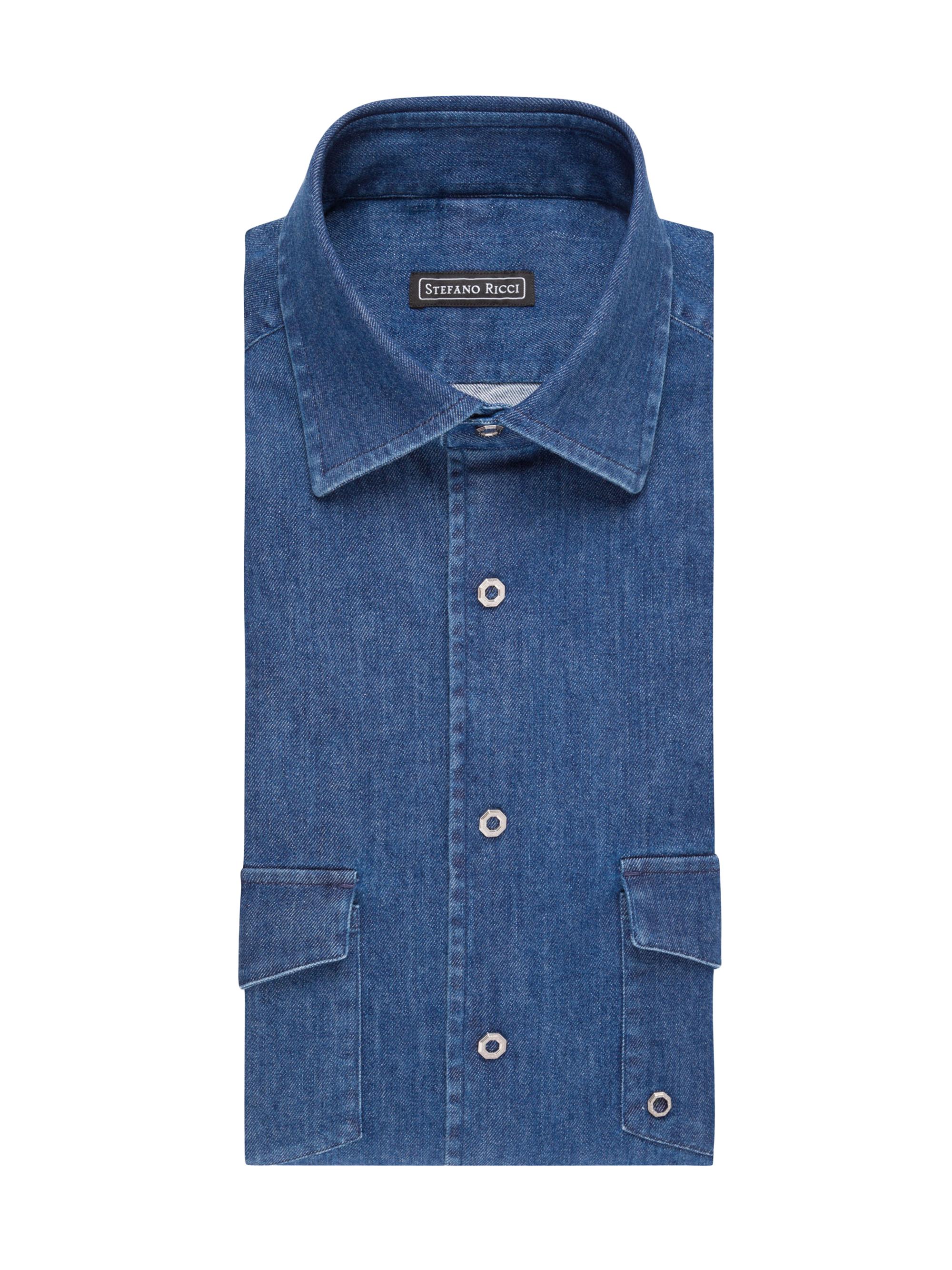 Stefano Ricci Men's Refined Stretch Cotton Shirt - Blue