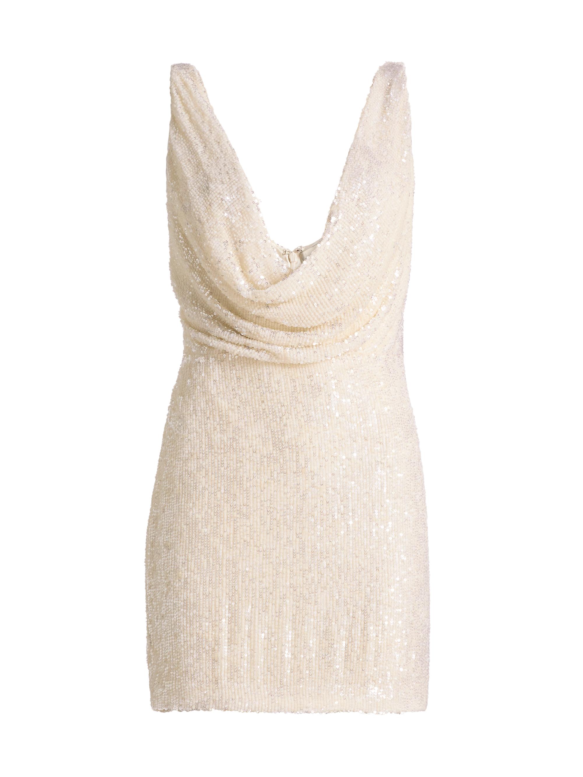 The New Arrivals Ilkyaz Ozel Women's Lydia Sequined Cowlneck Minidress - Full Moon