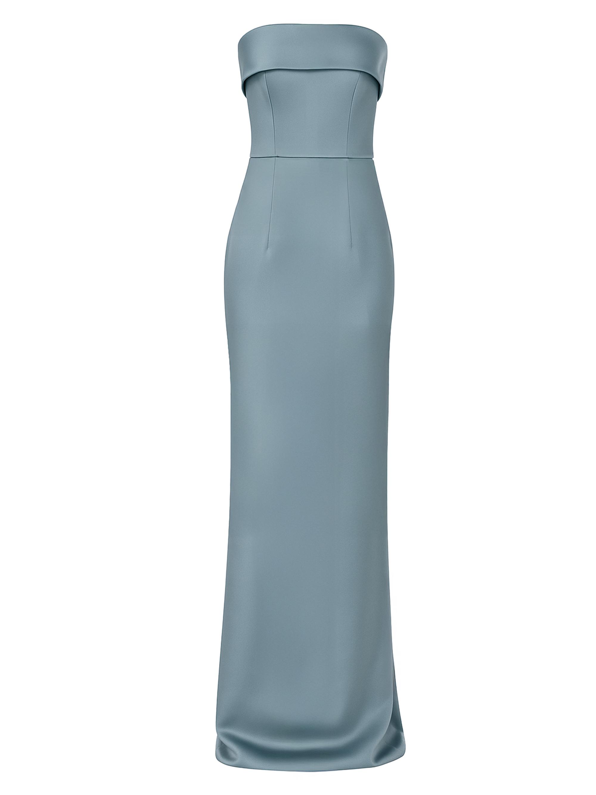 The New Arrivals Ilkyaz Ozel Women's Rhea Bosphorus Fog Satin Column Gown - Bosphrous Fog
