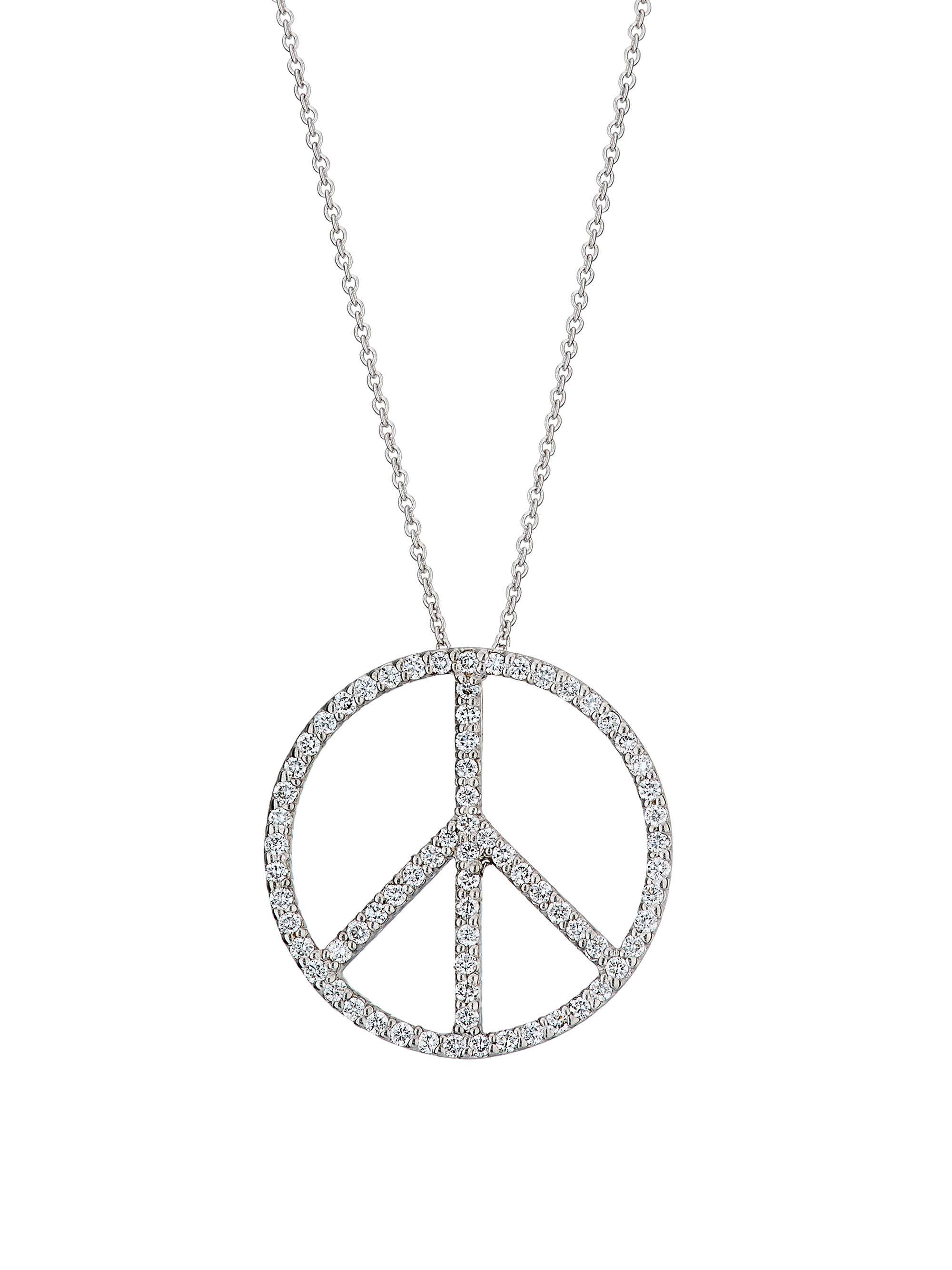 Roberto Coin Women's Tiny Treasures 18K White Gold & 0.18 TCW Diamond Peace Sign Pendant Necklace - White Gold