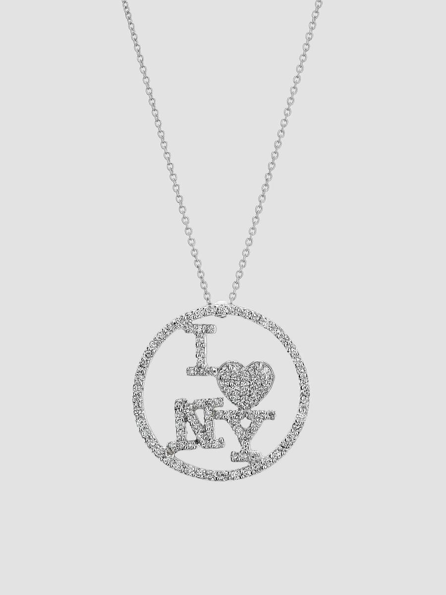 Roberto Coin Women's Tiny Treasures 18k White Gold & 0.60 Tcw Diamond "i Love Ny" Pendant Necklace In Pattern