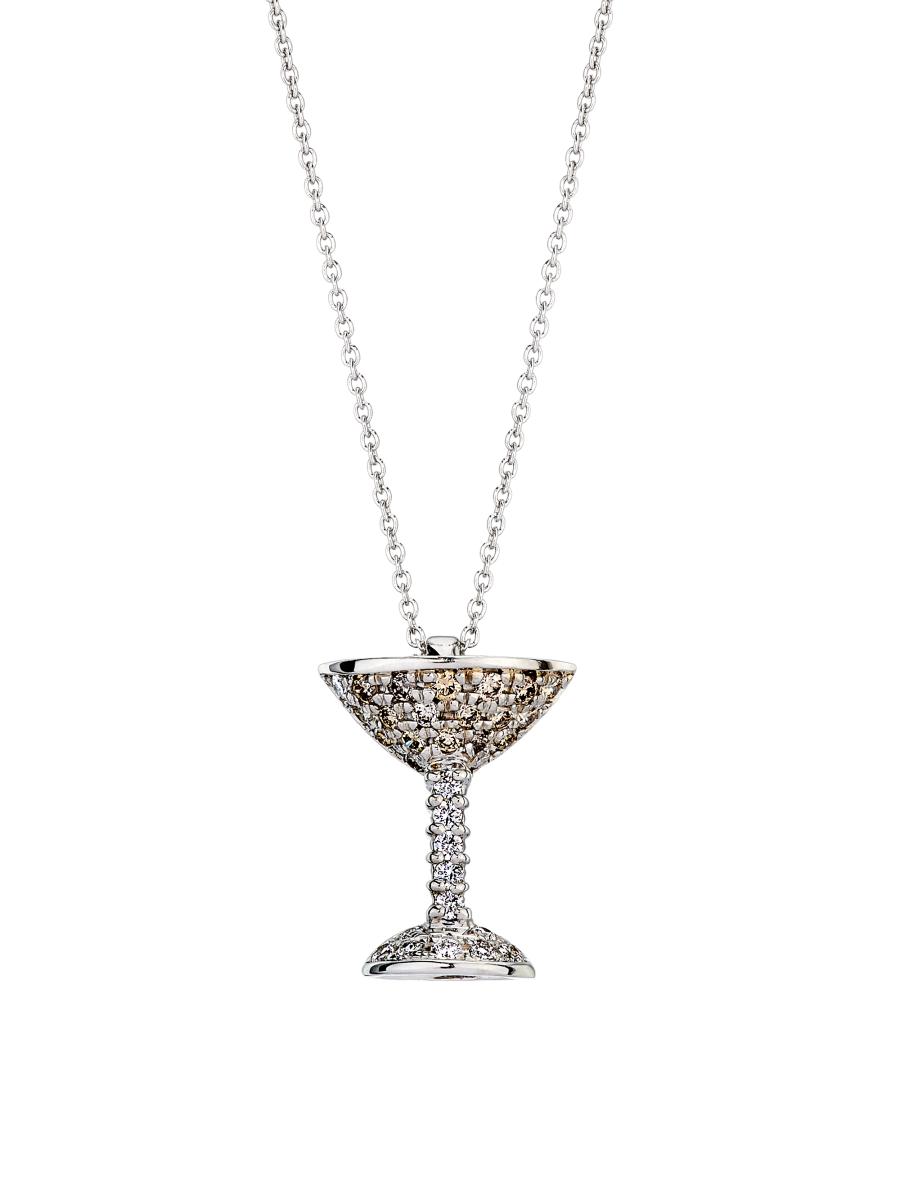 Roberto Coin Women's Tiny Treasures 18k White Gold & 0.11 Tcw Diamond Espresso Martini Pendant Necklace In Red