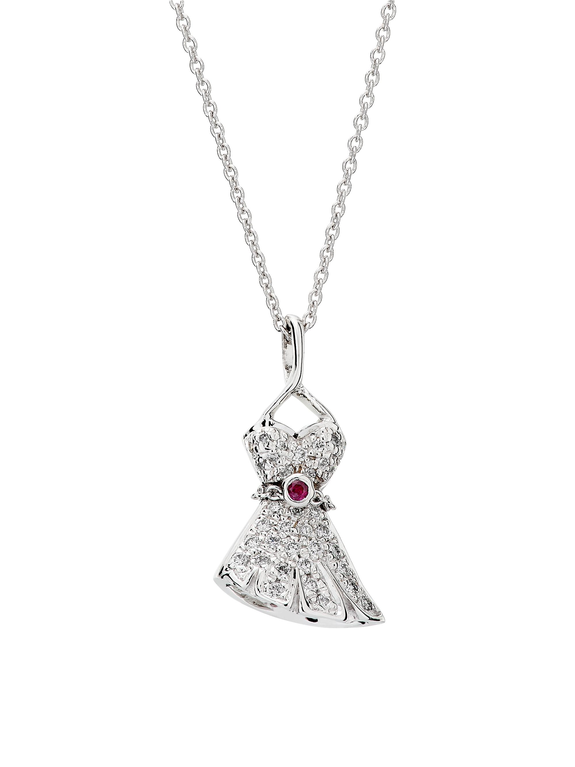 Roberto Coin Women's Tiny Treasures 18K White Gold, 0.13 TCW Diamond & Ruby Little Black Dress Pendant Necklace - White Gold