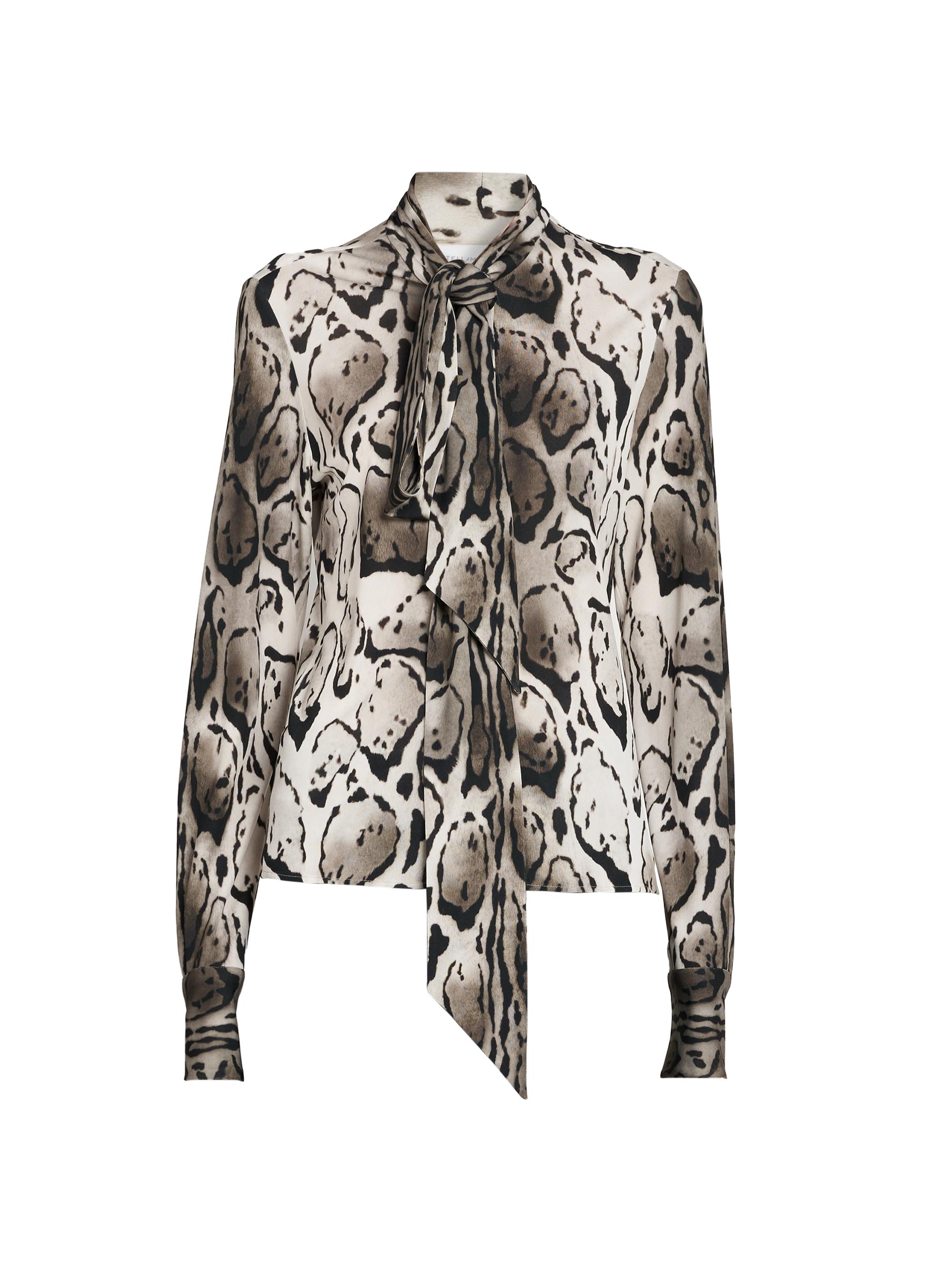 Stella McCartney Women's Cloud Leopard Pussy Bow Blouse - Grey Multi