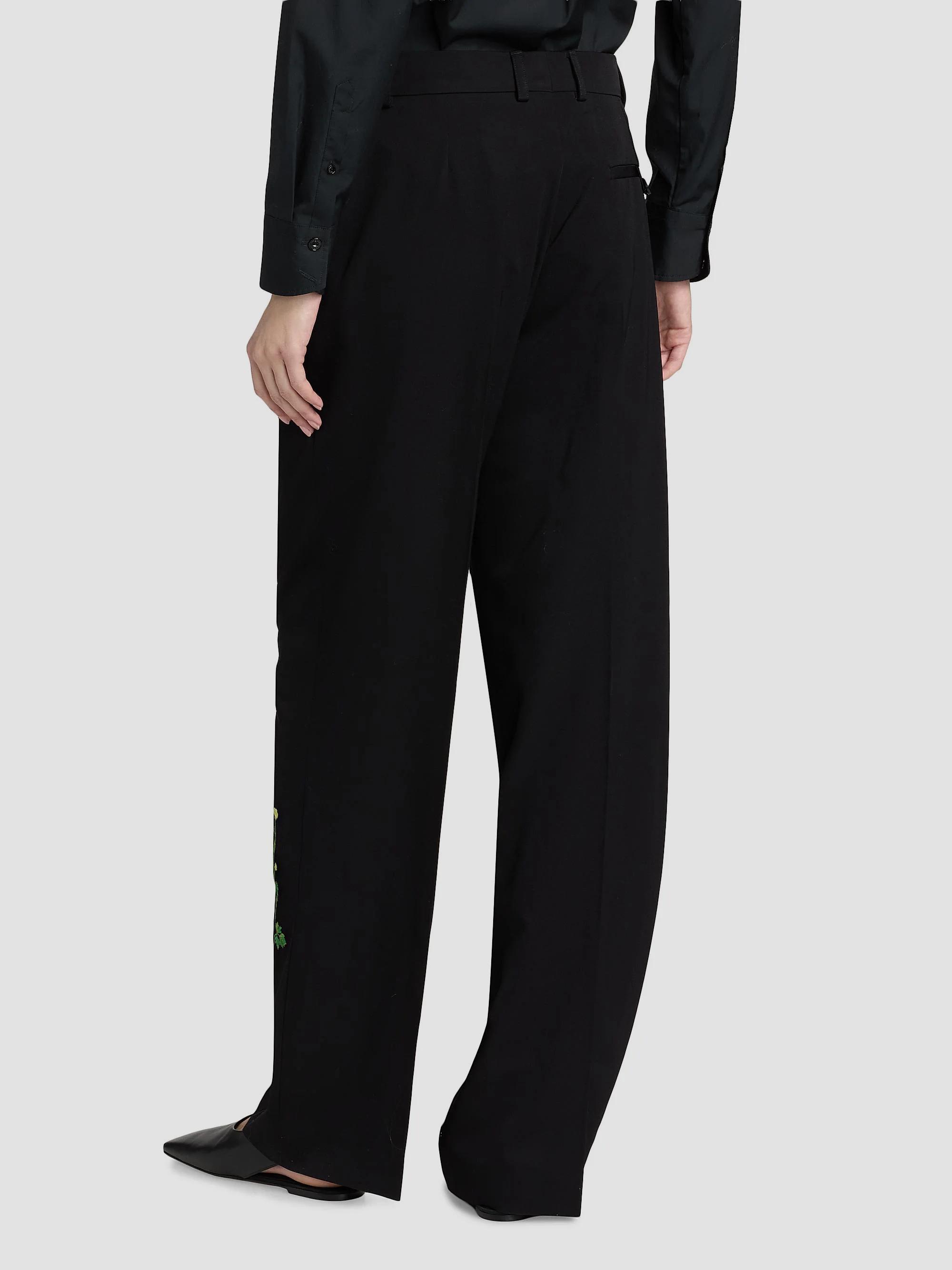 Stella McCartney Embroidered Drop Waist Wide-Leg Wool Trousers