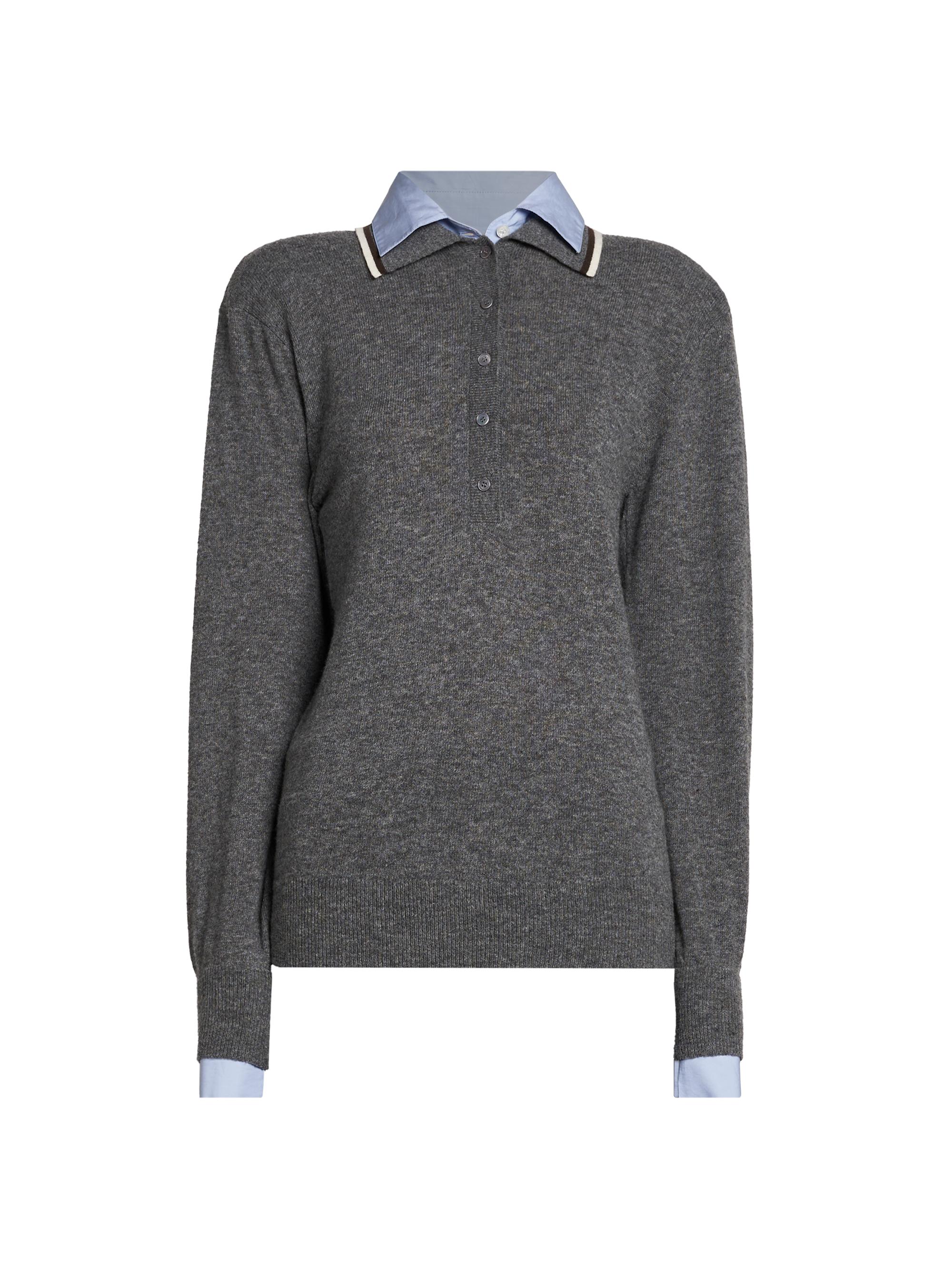 Stella McCartney Women's Mix Knit And Shirting Polo Shirt - Grey Melange
