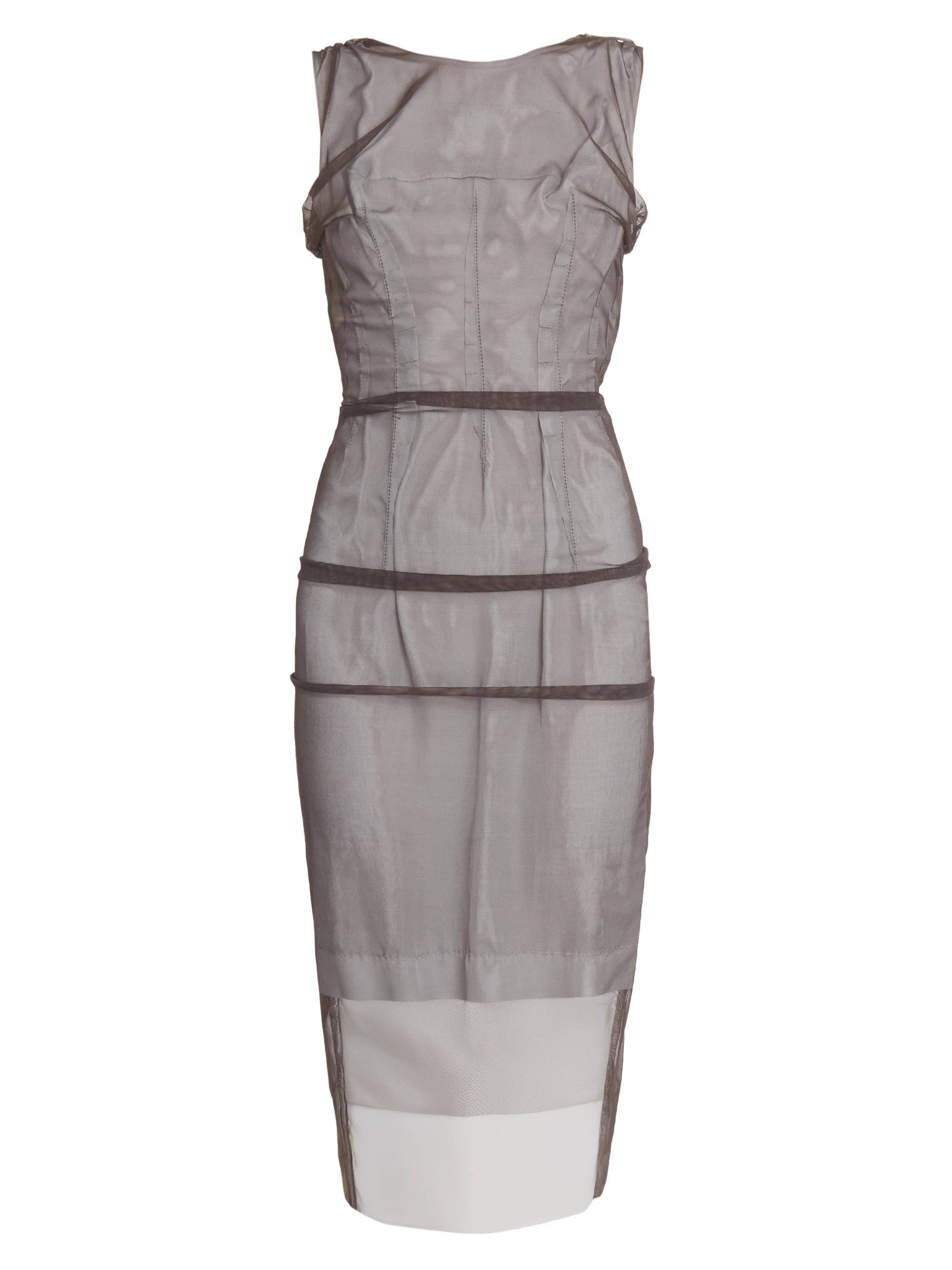 Maison Margiela Women's Mesh Overlay Sheath Midi-Dress - Brown Light Grey