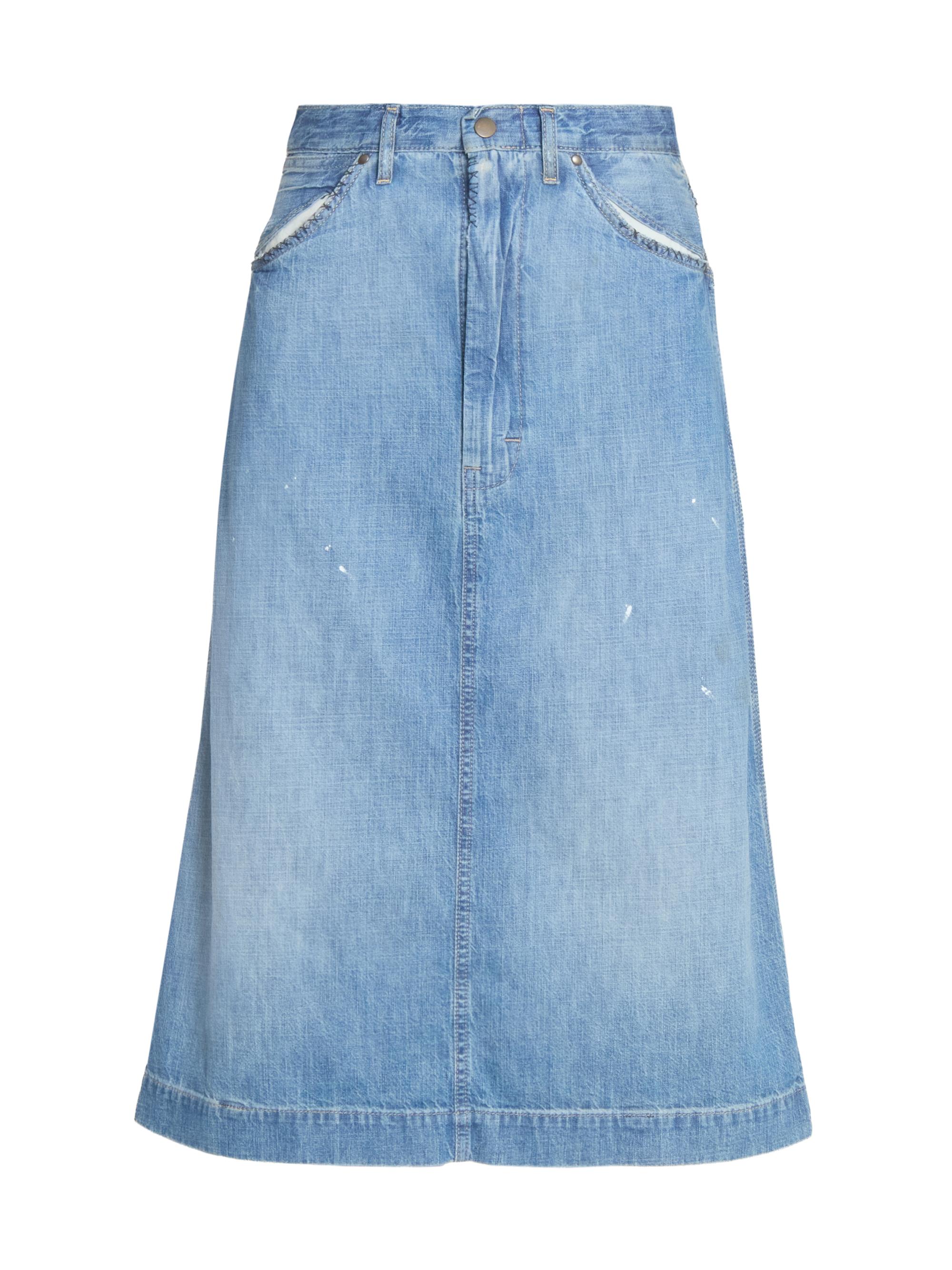 Maison Margiela Women's Distressed Denim Midi-Skirt - Medium Blue Vintage