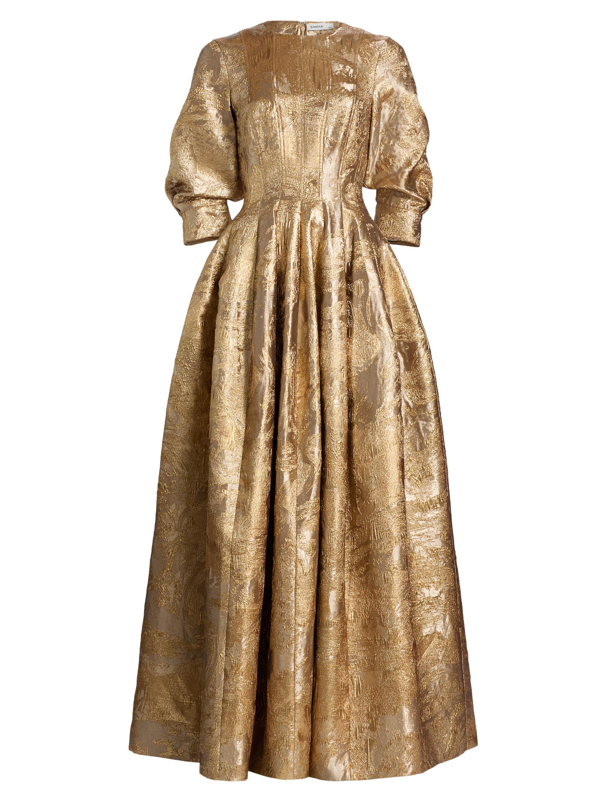 SIMKHAI Women's Claravelle Metallic Floral Brocade Gown - Gold