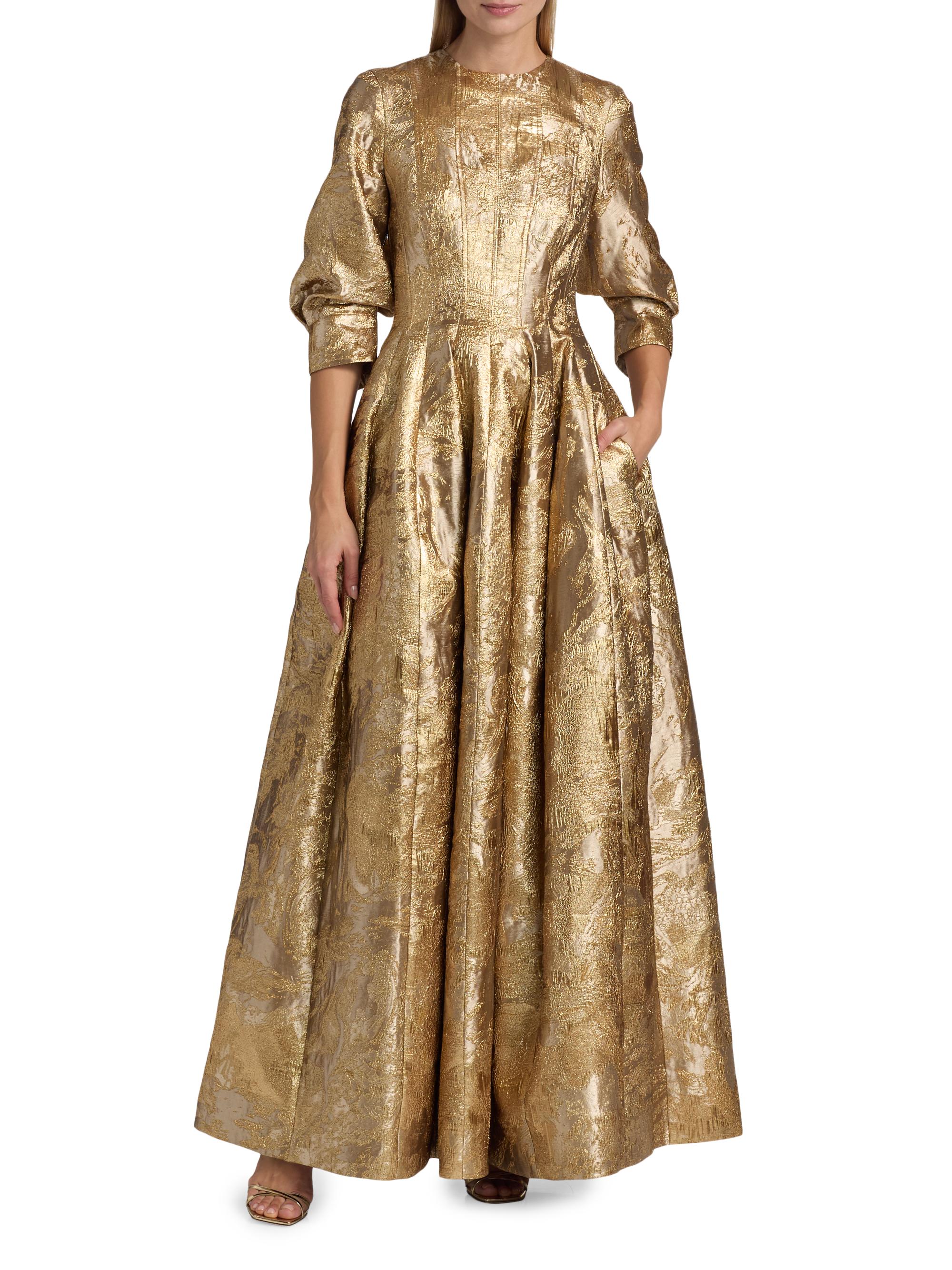 green emerald velvet dress Mood Fabrics Metallic Silver and Gold Floral Luxury Brocade