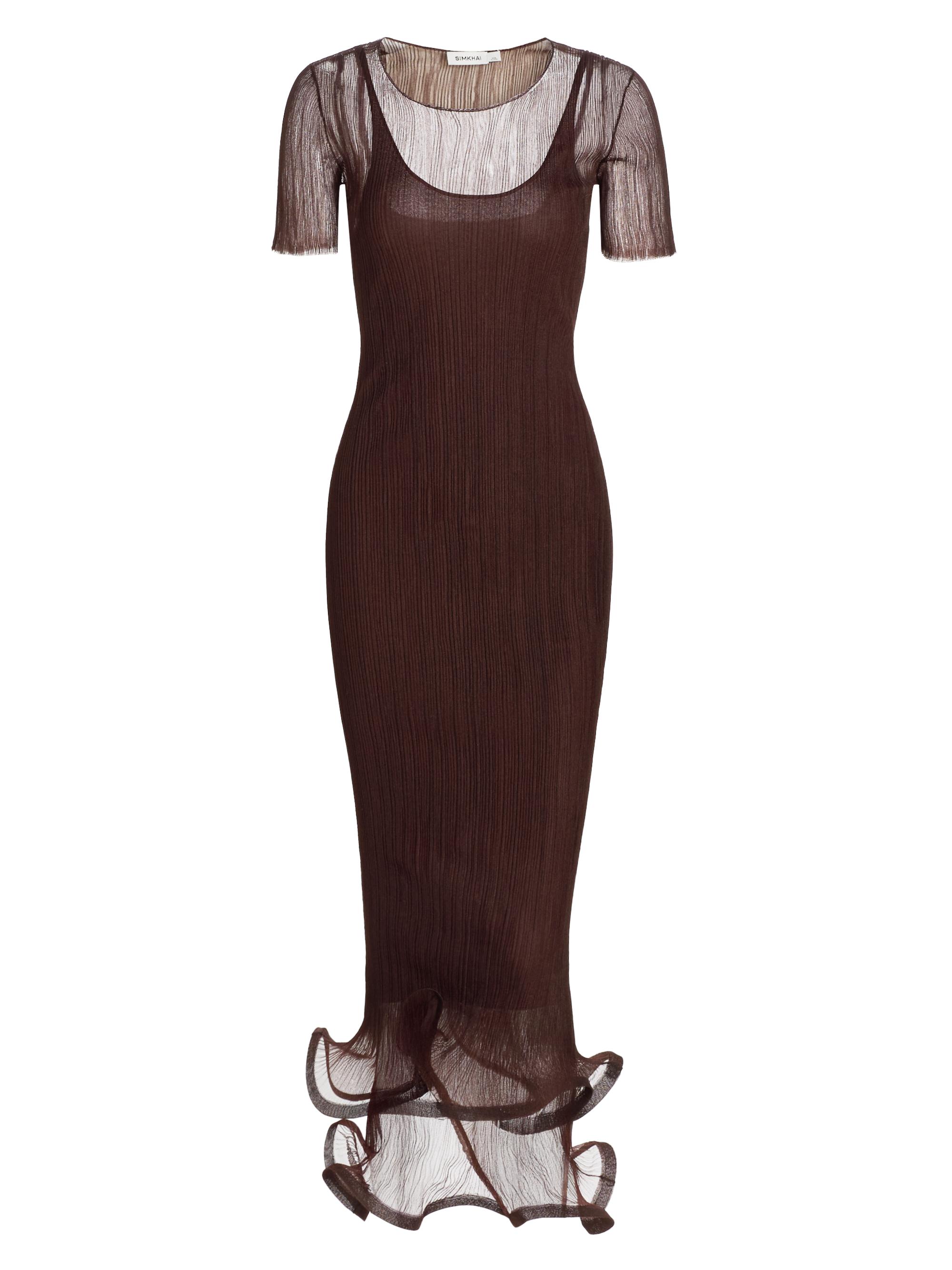 SIMKHAI Women's Selena Pleated Chiffon Midi-Dress - Mahogany