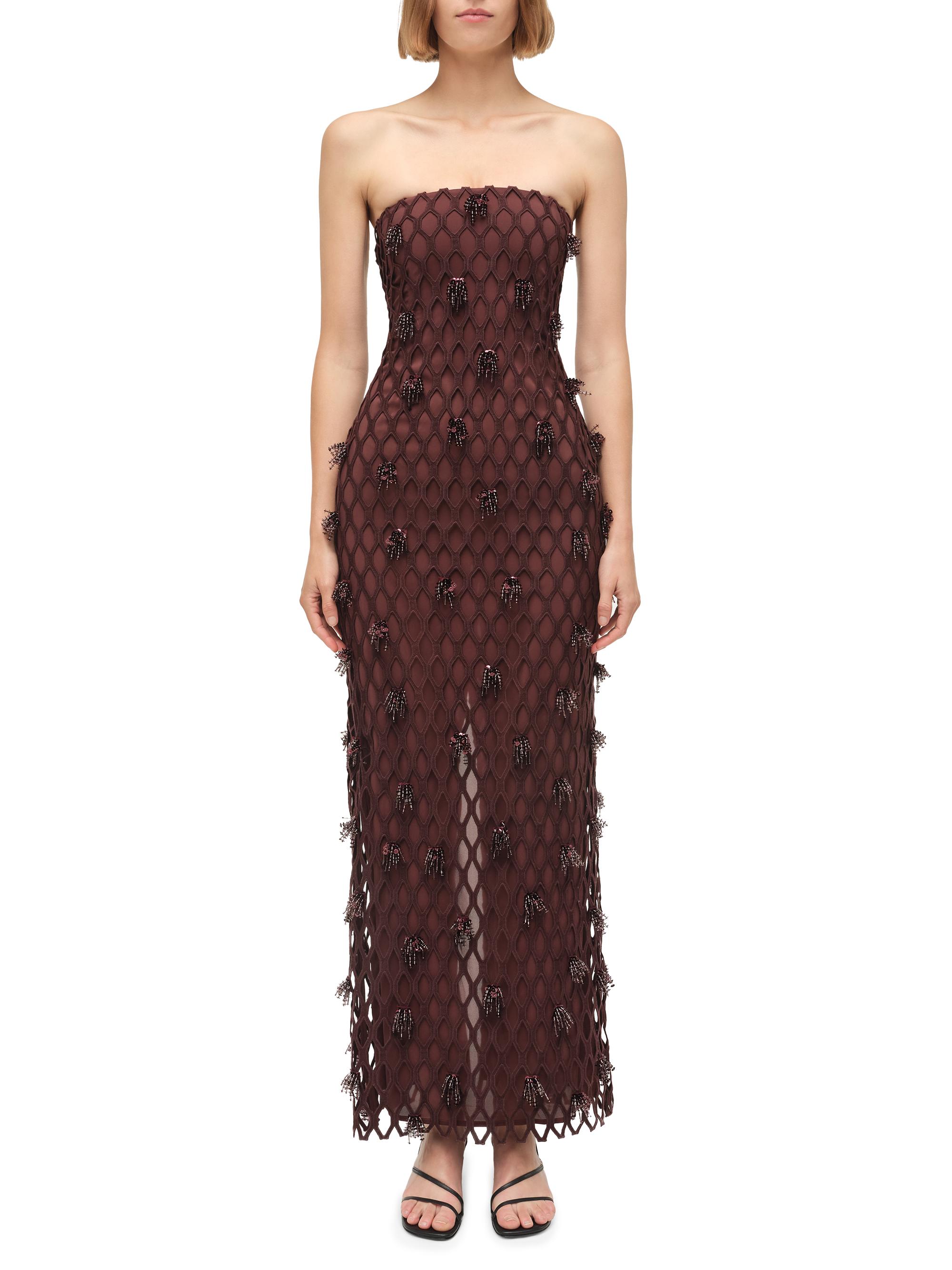 SIMKHAI Women's Iridessa Beaded Fishnet Gown - Mahogany