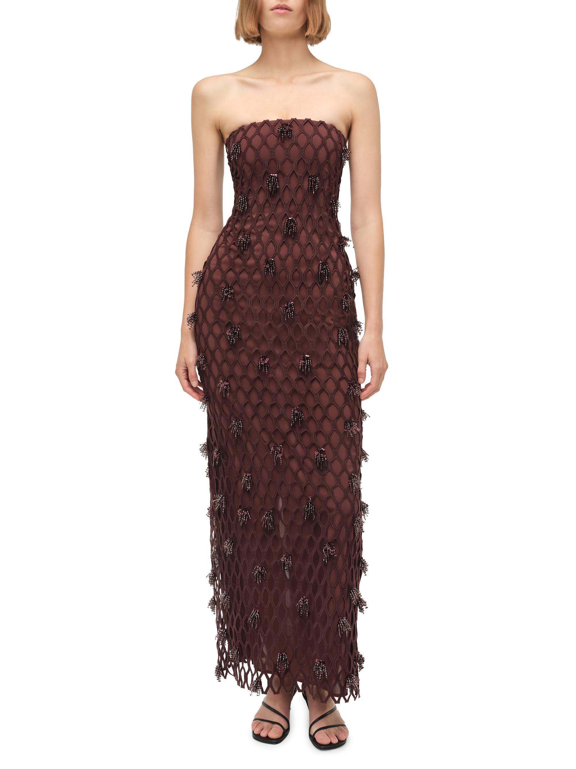 beaded fishnet dress SIMKHAI Iridessa Gown back strap with hook oos_available Wallis Women's Petite Summer Size:28 Short
