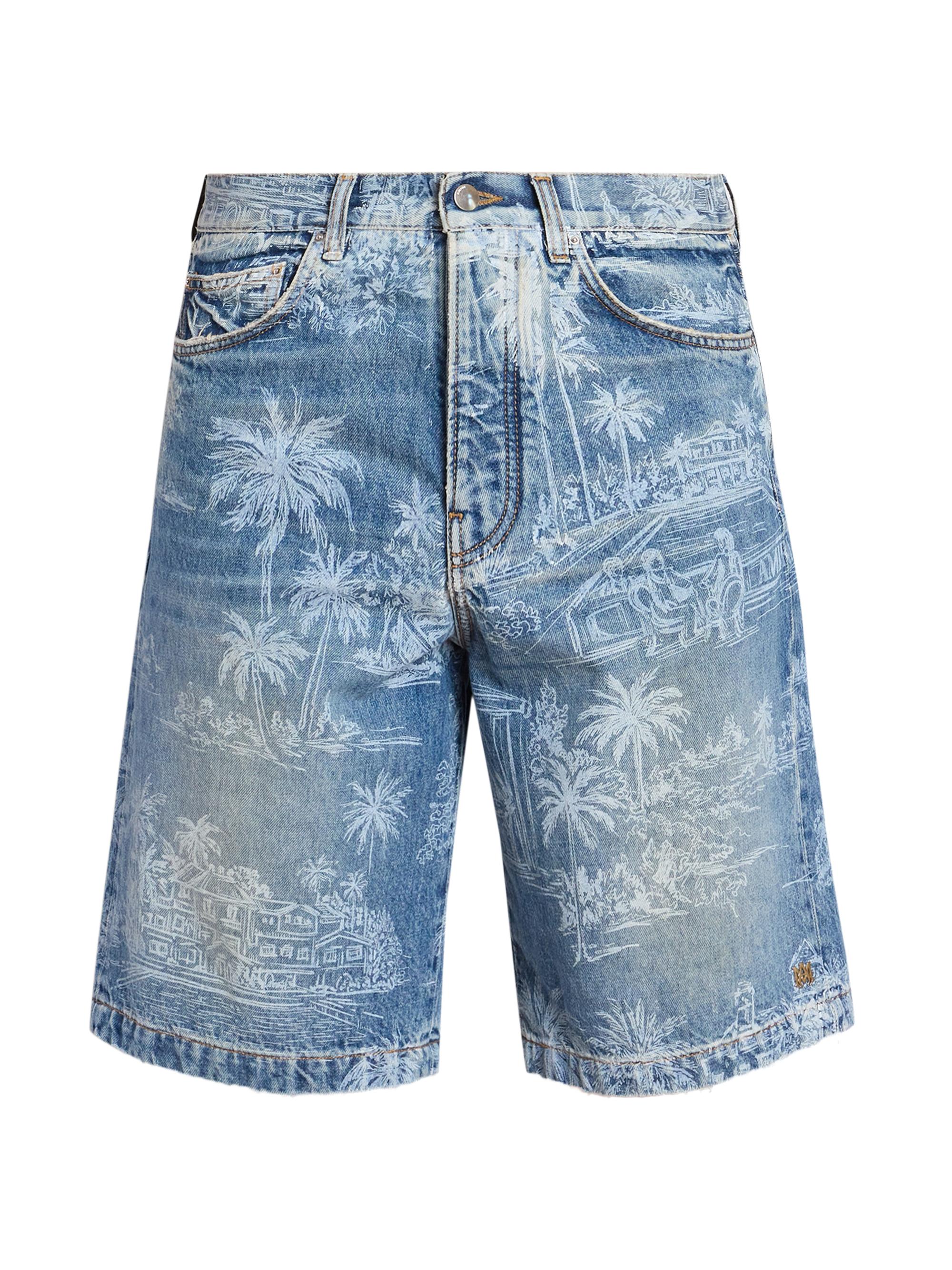 Amiri Men's Chateau Palm Denim Shorts - Indigo