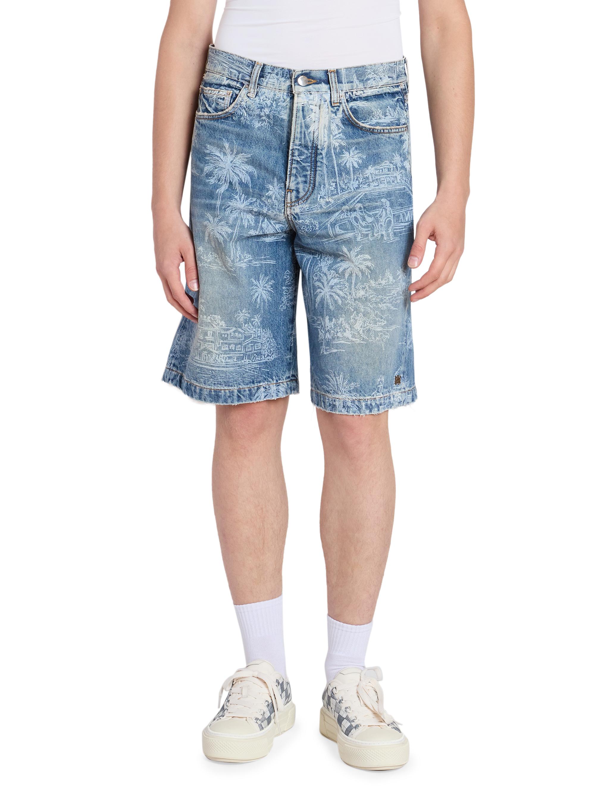 ★Amiri★ DENIM SHORTS WITH PALM TREES［32］ Amiri Chateau Palm Denim Shorts | Saks Fifth Avenue