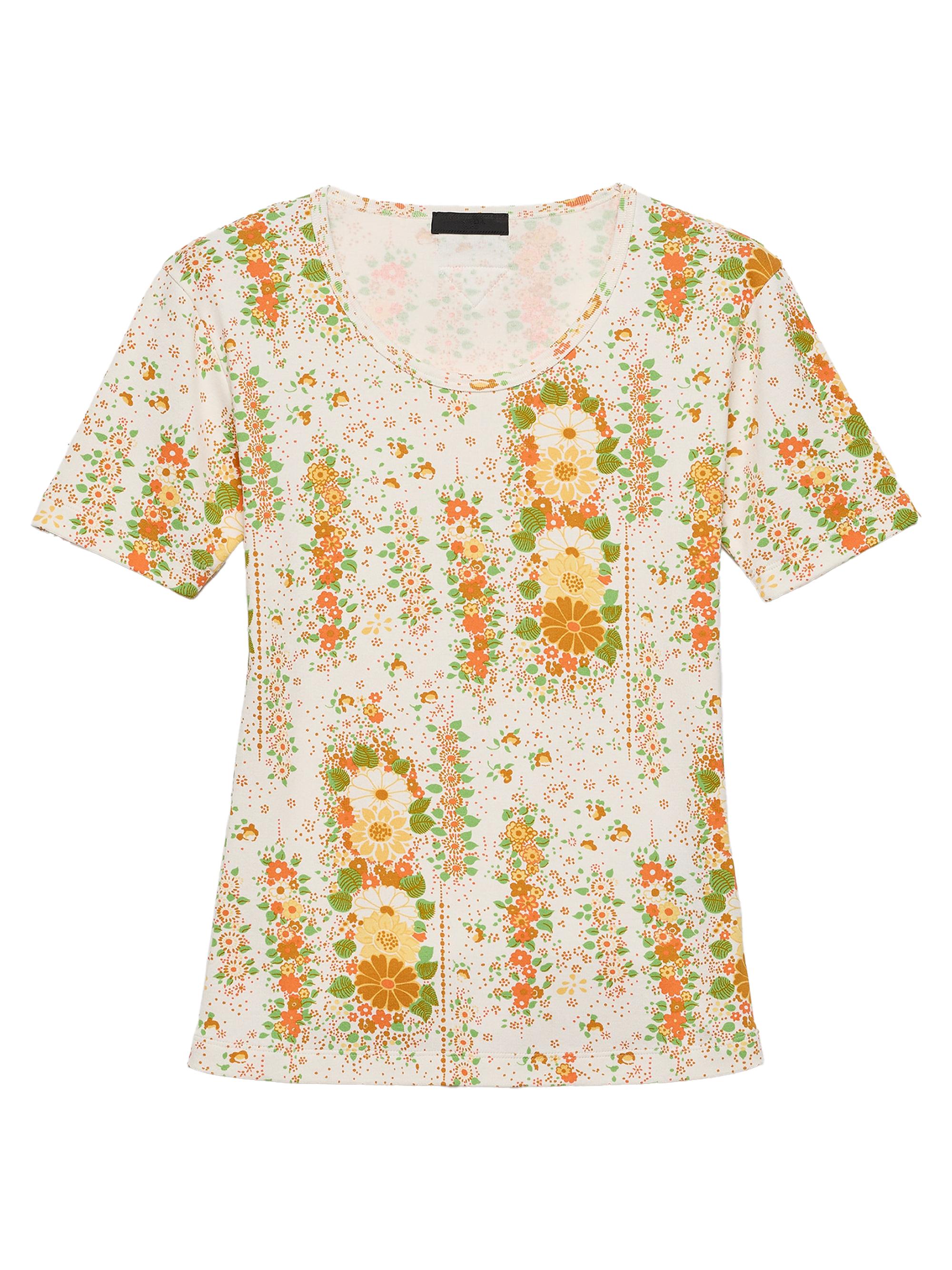 PRADA トライアングルロゴ フラワー刺繍 コットン フレアTシャツ 36 Prada Floral Print Cotton T-Shirt | Saks Fifth Avenue