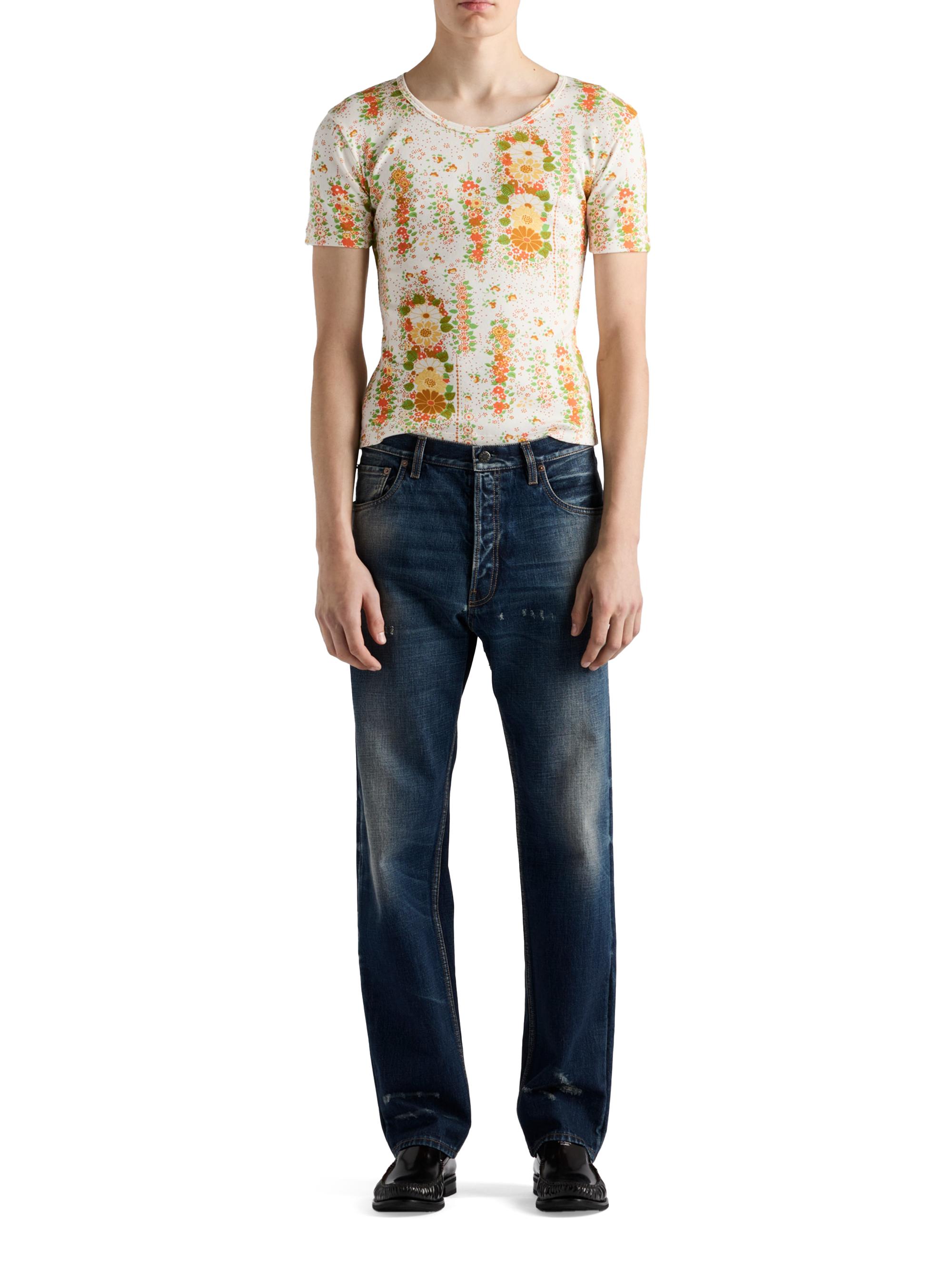 PRADA トライアングルロゴ フラワー刺繍 コットン フレアTシャツ 36 Prada Floral Print Cotton T-Shirt | Saks Fifth Avenue