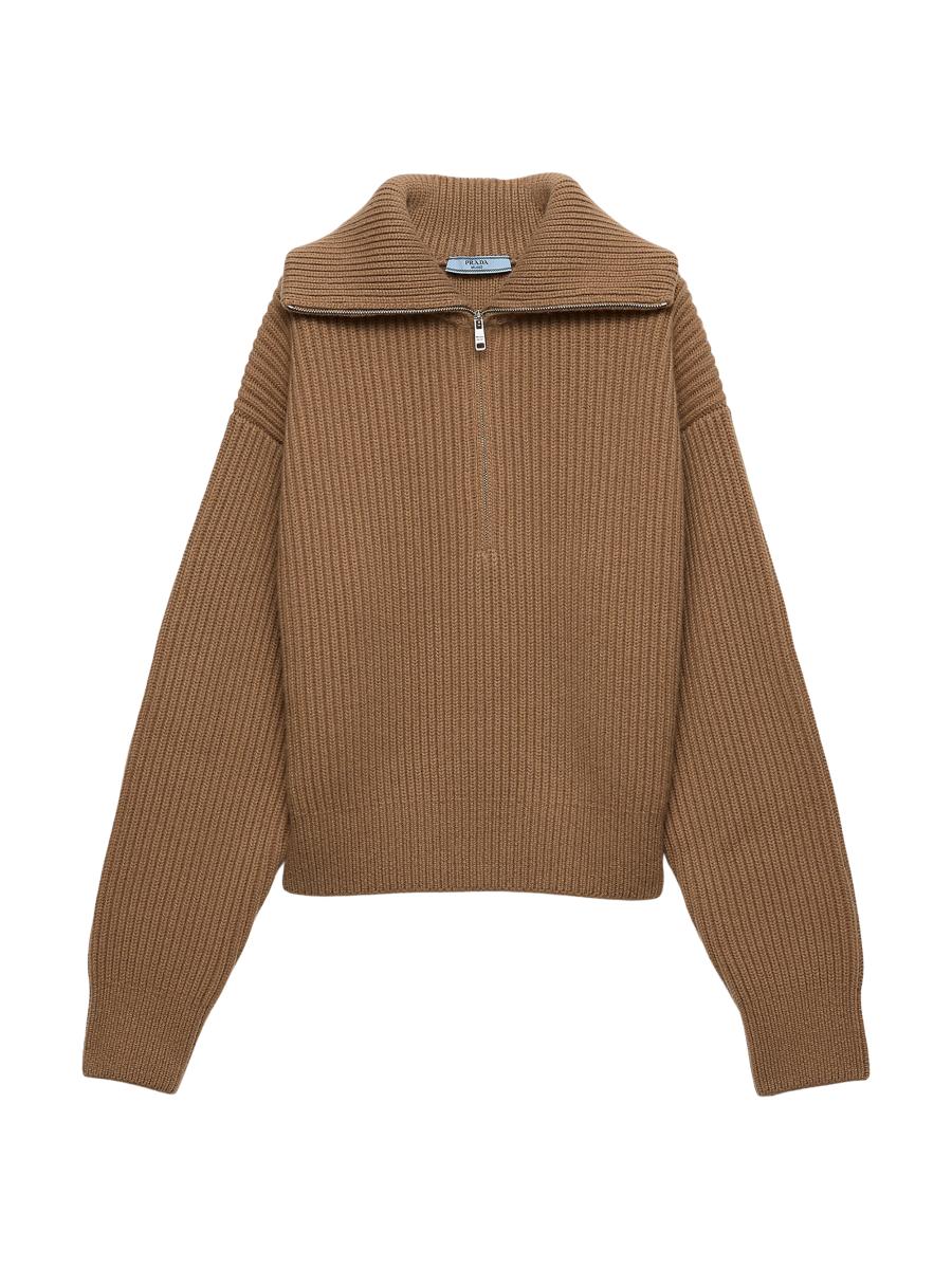 Prada Women's Ribbed Knit Cashmere Sweater In Brown