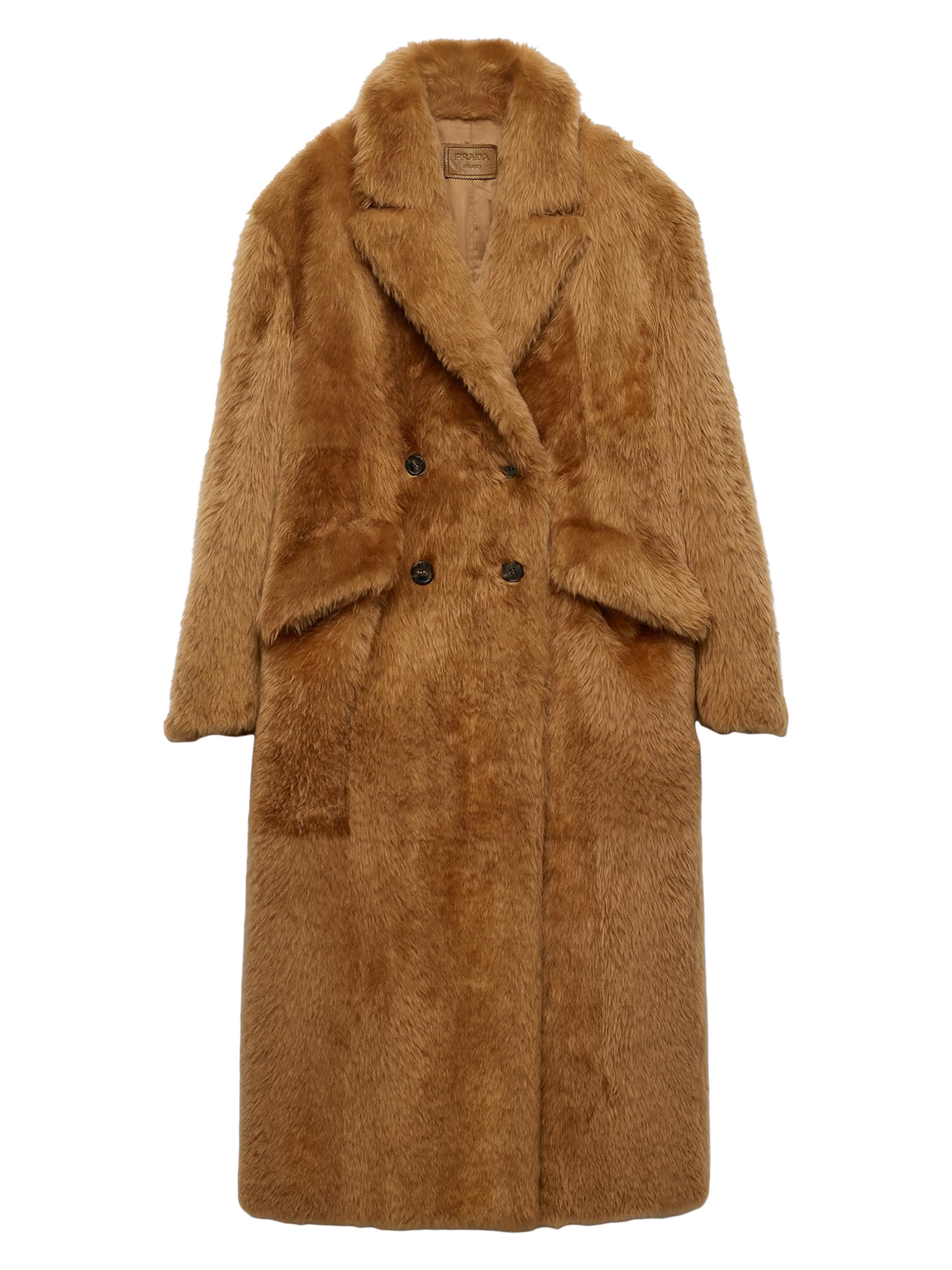 Prada Women's Shearling Double Breasted Coat - Brown