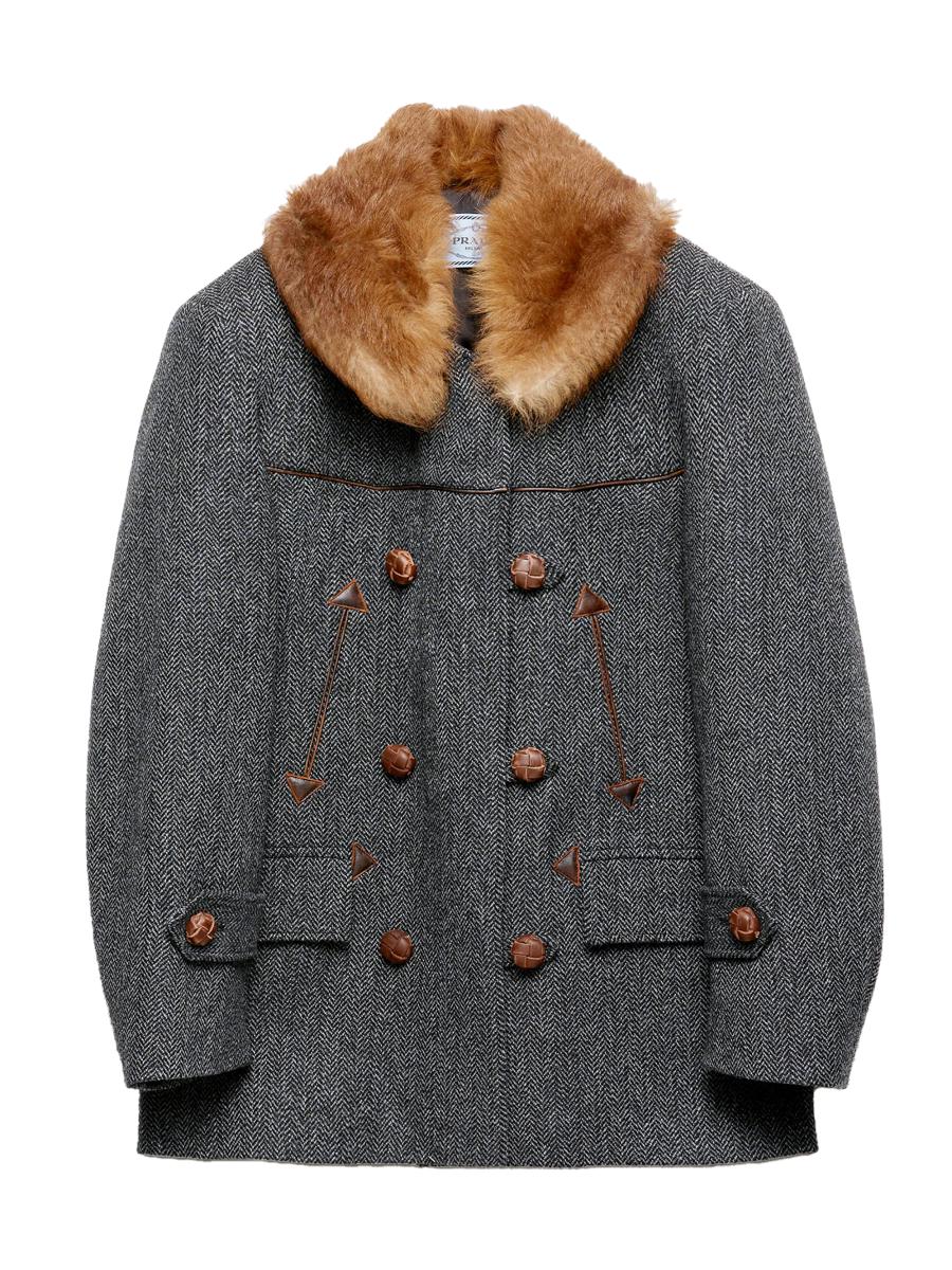 Prada Double-Breasted Chevron Peacoat | Saks Fifth Avenue