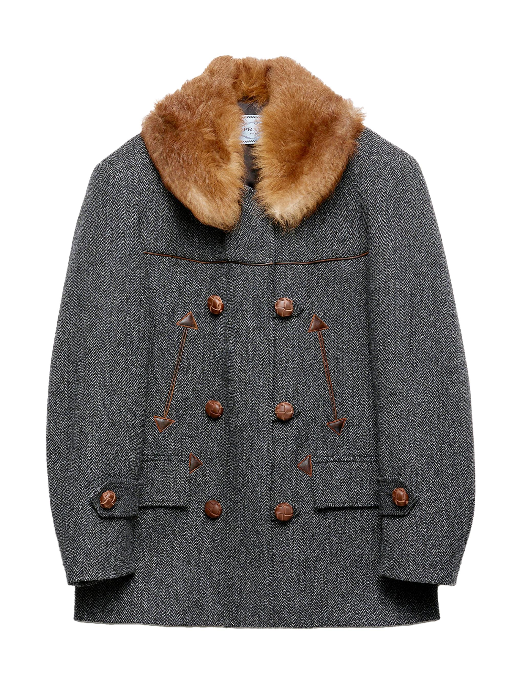 Prada Women's Double-Breasted Chevron Peacoat - Grey