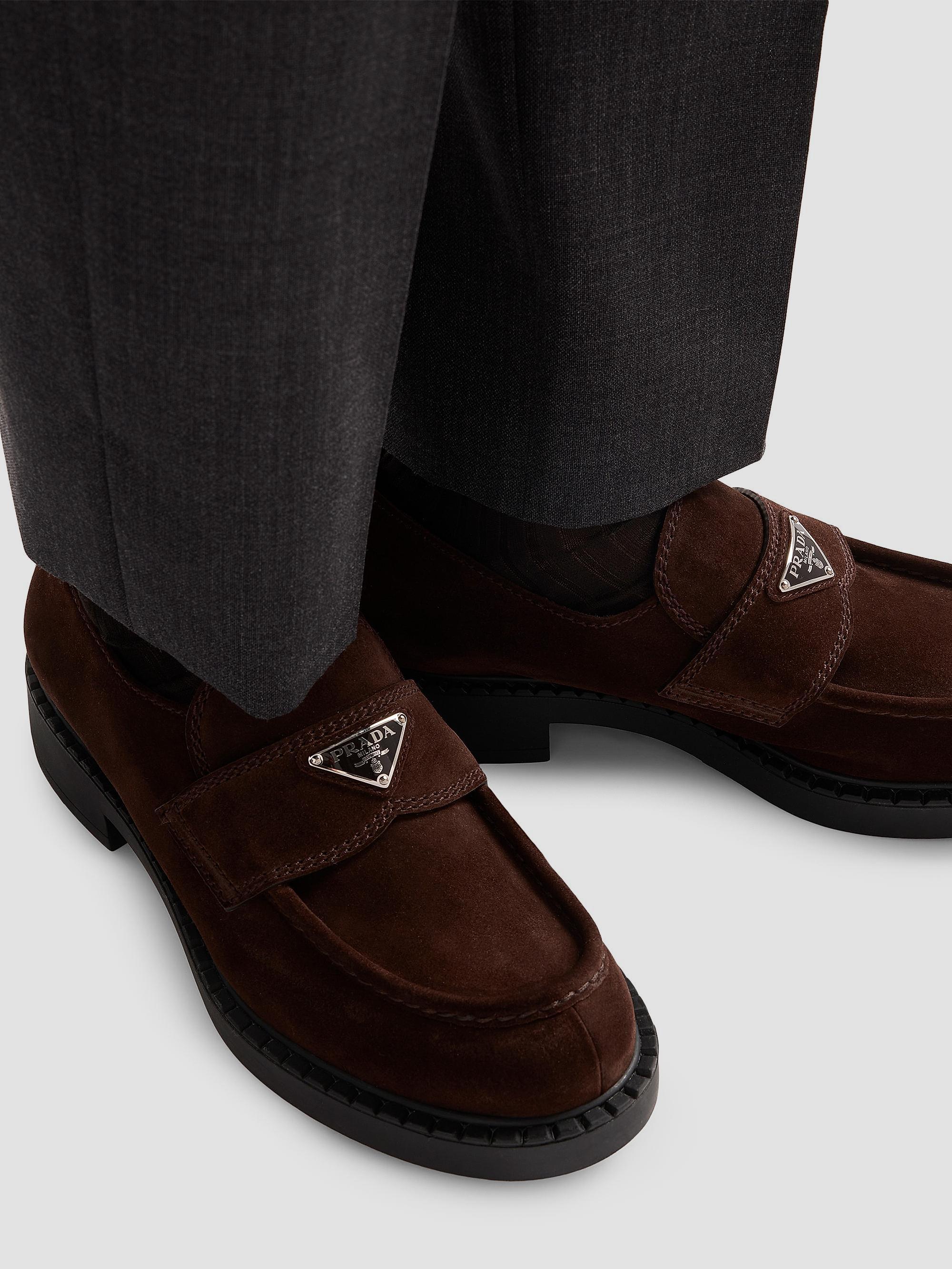 Prada Chocolate Suede Loafers | Saks Fifth Avenue display picture 3