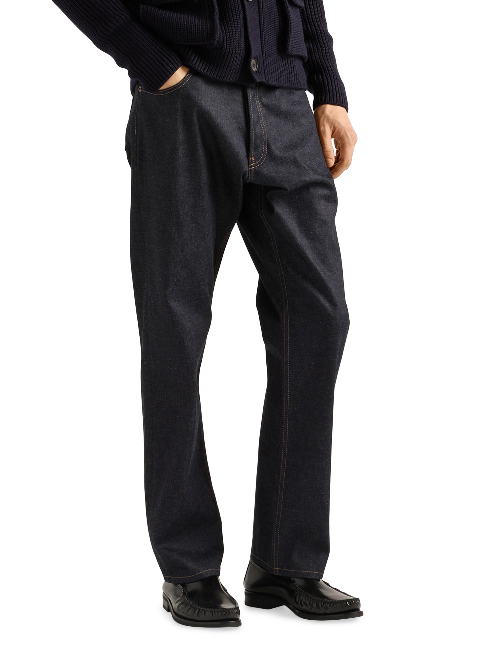 Prada Raw Denim Jeans with Leather Strap | Saks Fifth Avenue