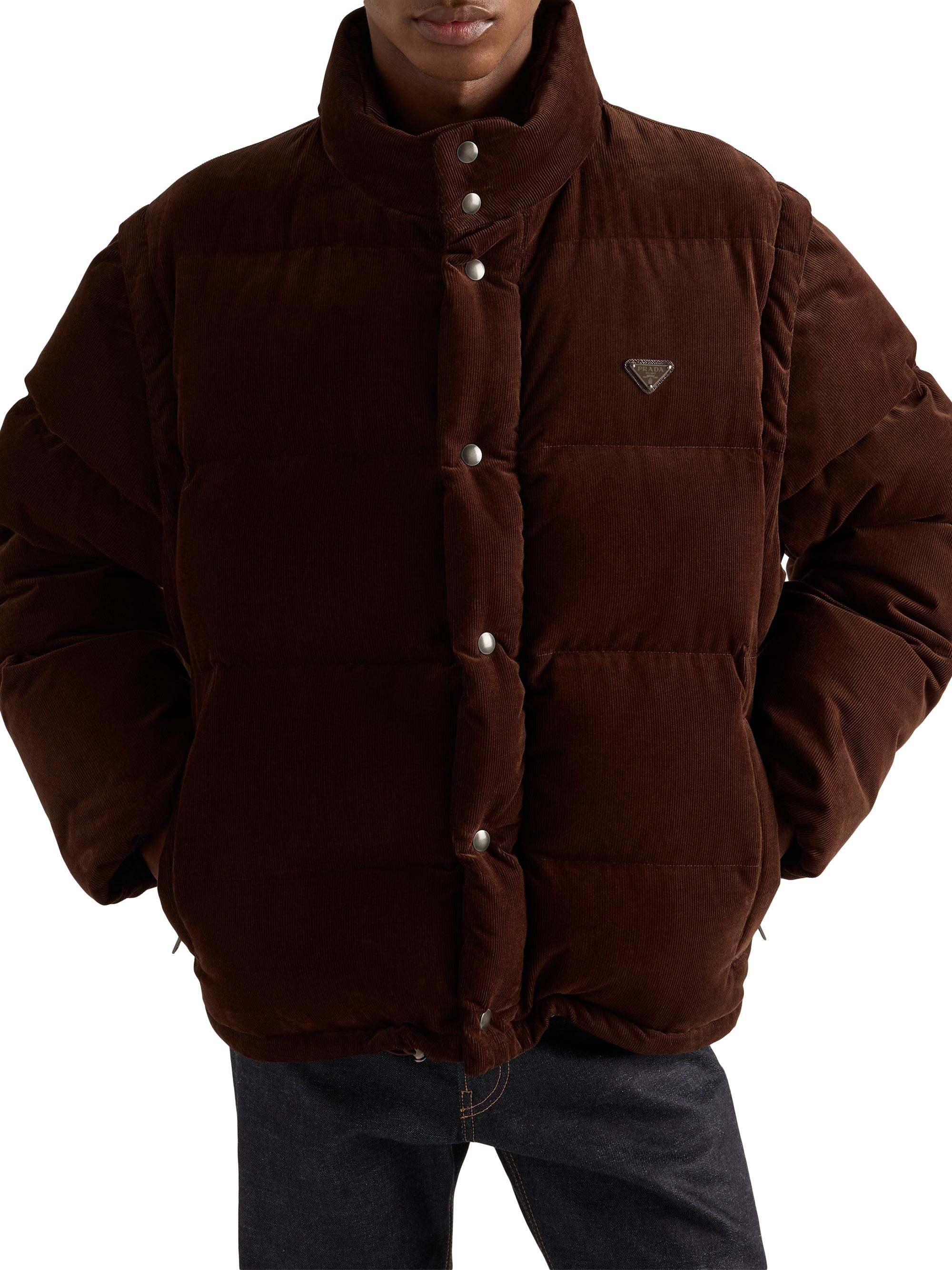 ジャケット・アウター PRADA Brown Down Jacket Prada Medium-Weight Corduroy Down Jacket | Saks Fifth Avenue