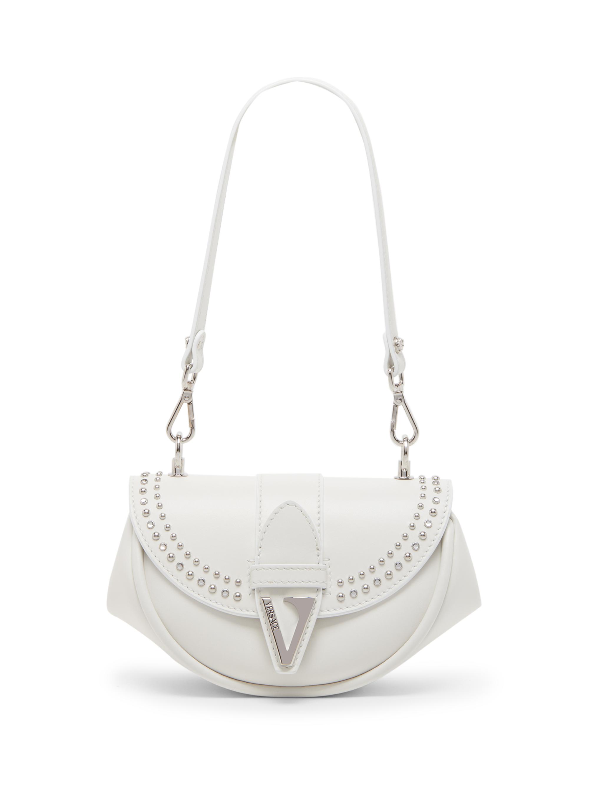 Versace Women's  Virtus Studded Leather Shoulder Bag - Porcelain White Palladium
