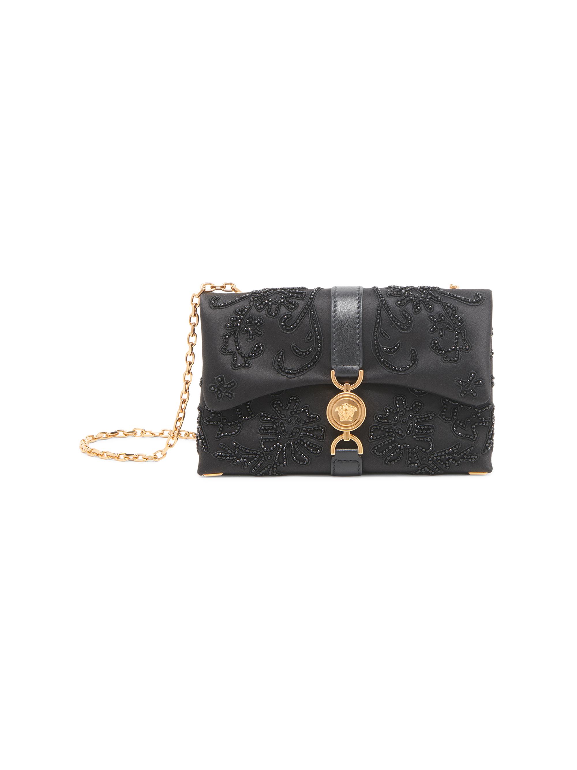 Versace Women's Mini Kleio Crystal-Embellished Silk Crossbody Bag - Black  Gold