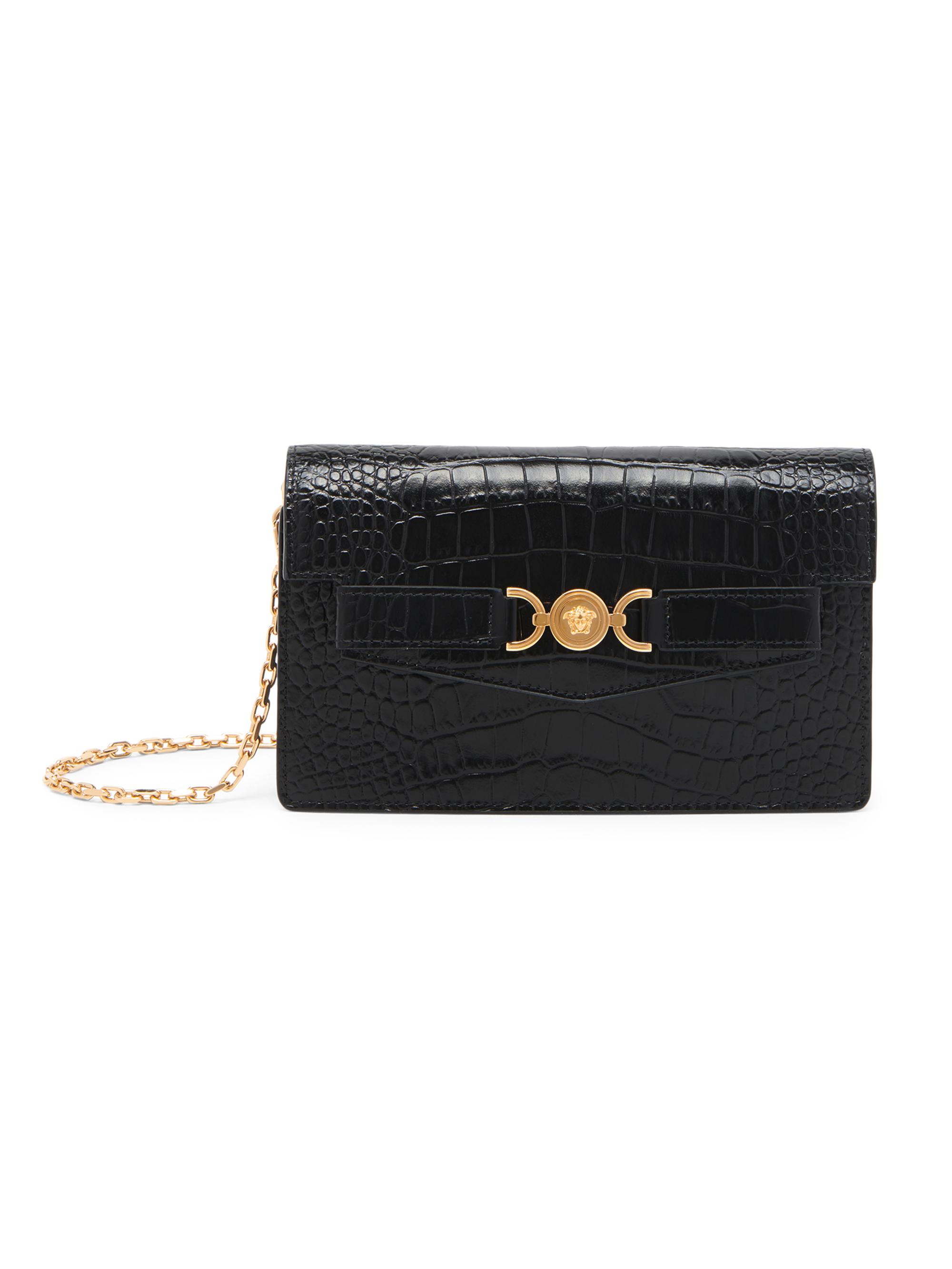 Versace Croc-Embossed Leather Wallet-On-Chain Shoulder Bag | Saks