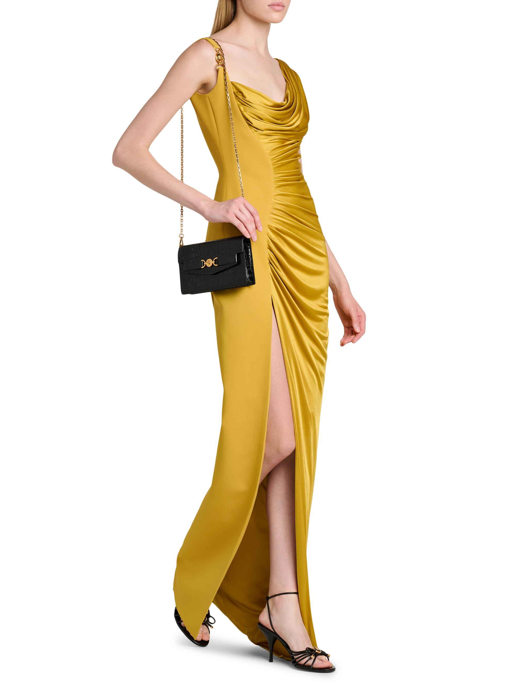 slim fit dress slacks 1992 Gianni Versace Couture Documented Black Bondage Silk Leather Gown main image 1