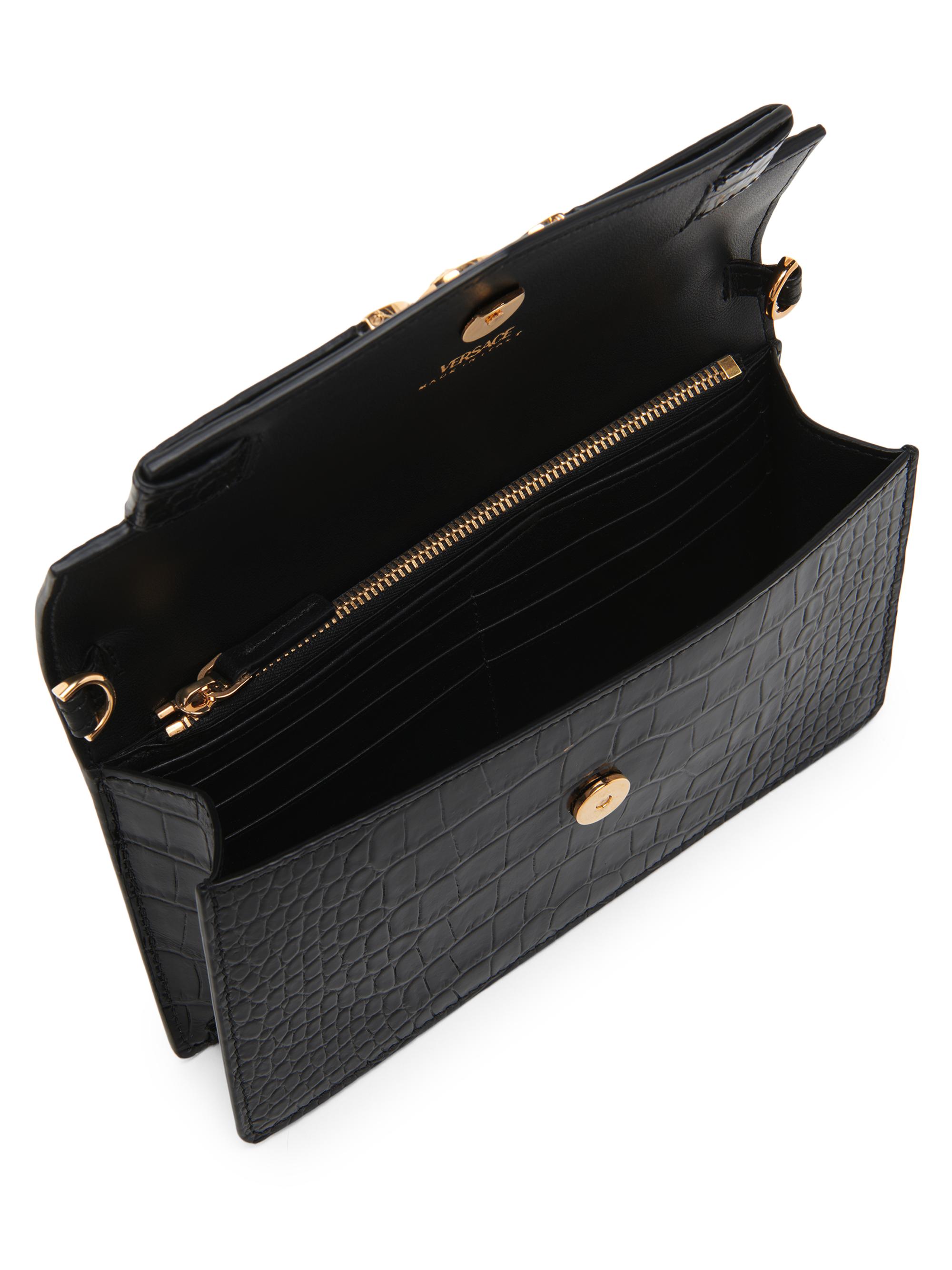 Versace Croc-Embossed Leather Wallet-On-Chain Shoulder Bag | Saks