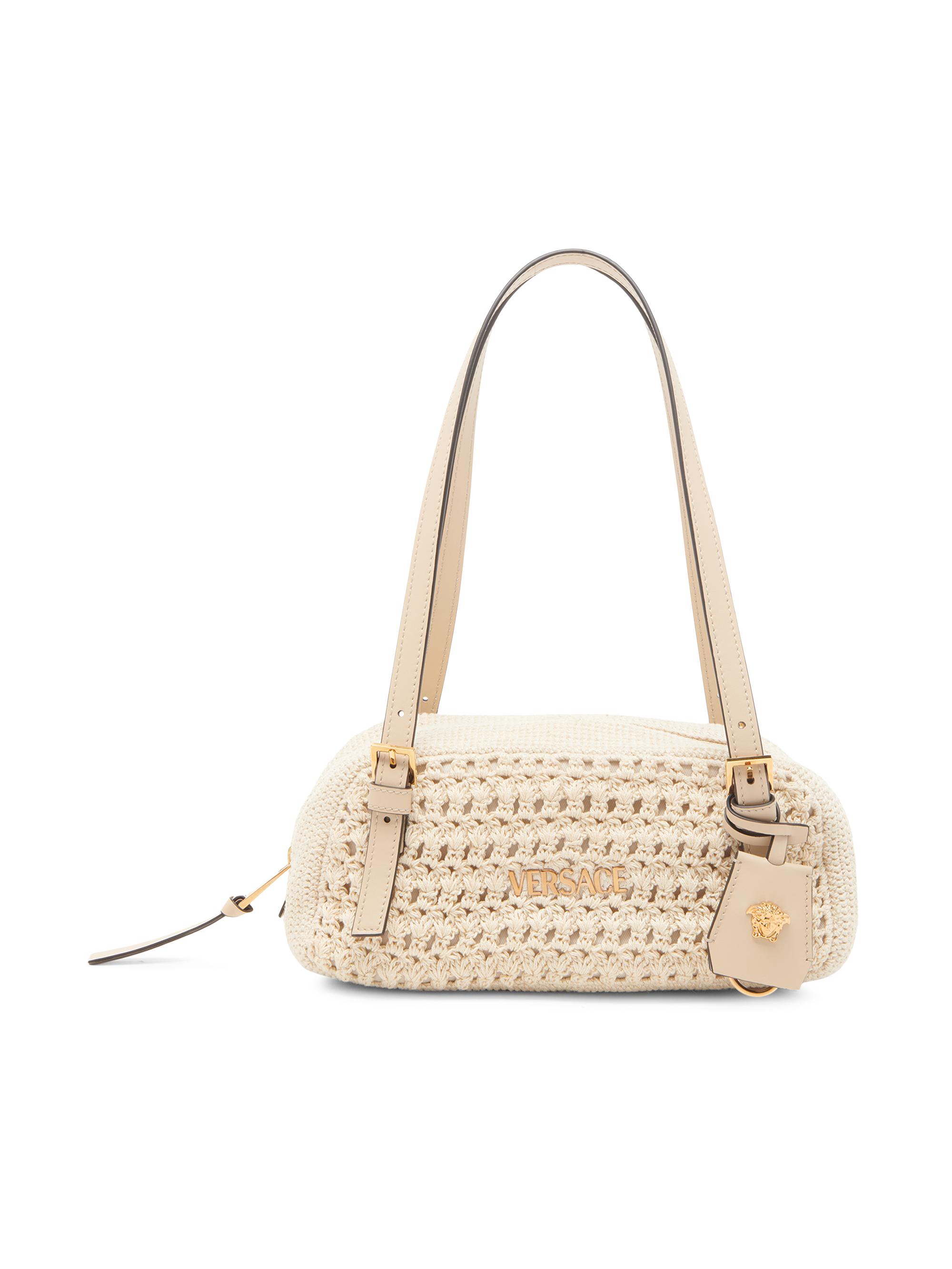 Versace Women's Logo Knitted Shoulder Bag - Natural Ambrer  Gold