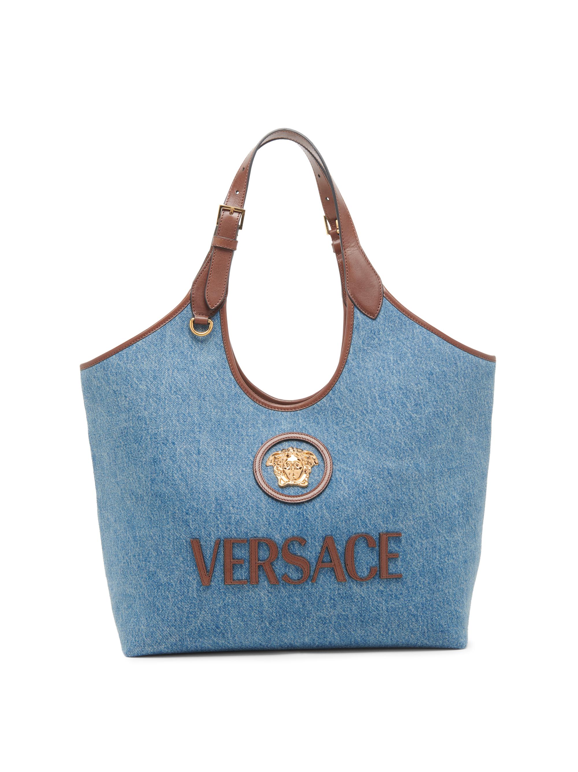 Versace Women's Medusa Logo Denim Tote Bag - Denim Vintage Brown Gold