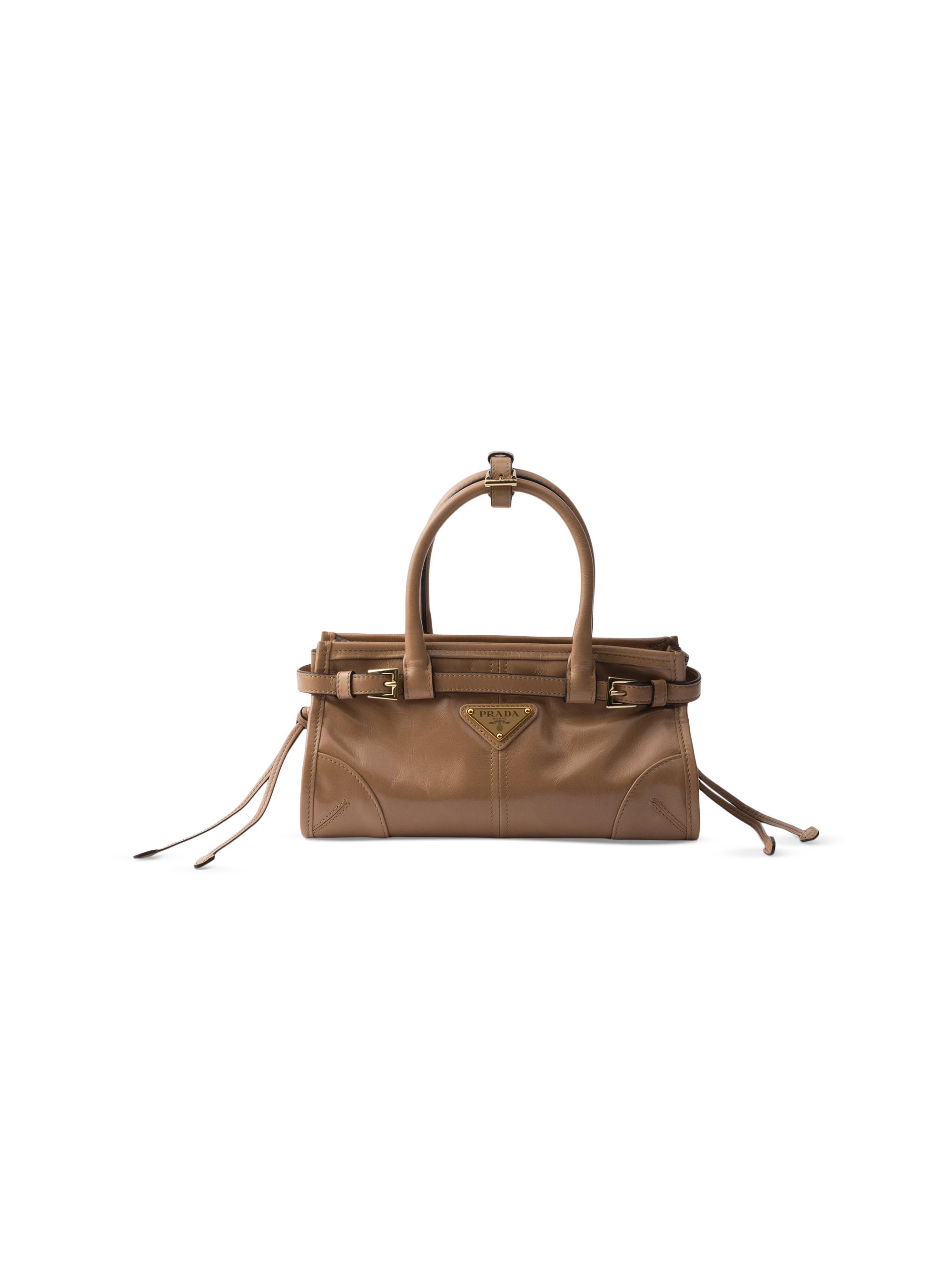 Prada Women's Bonnie Leather Mini Top Handle Bag Brown